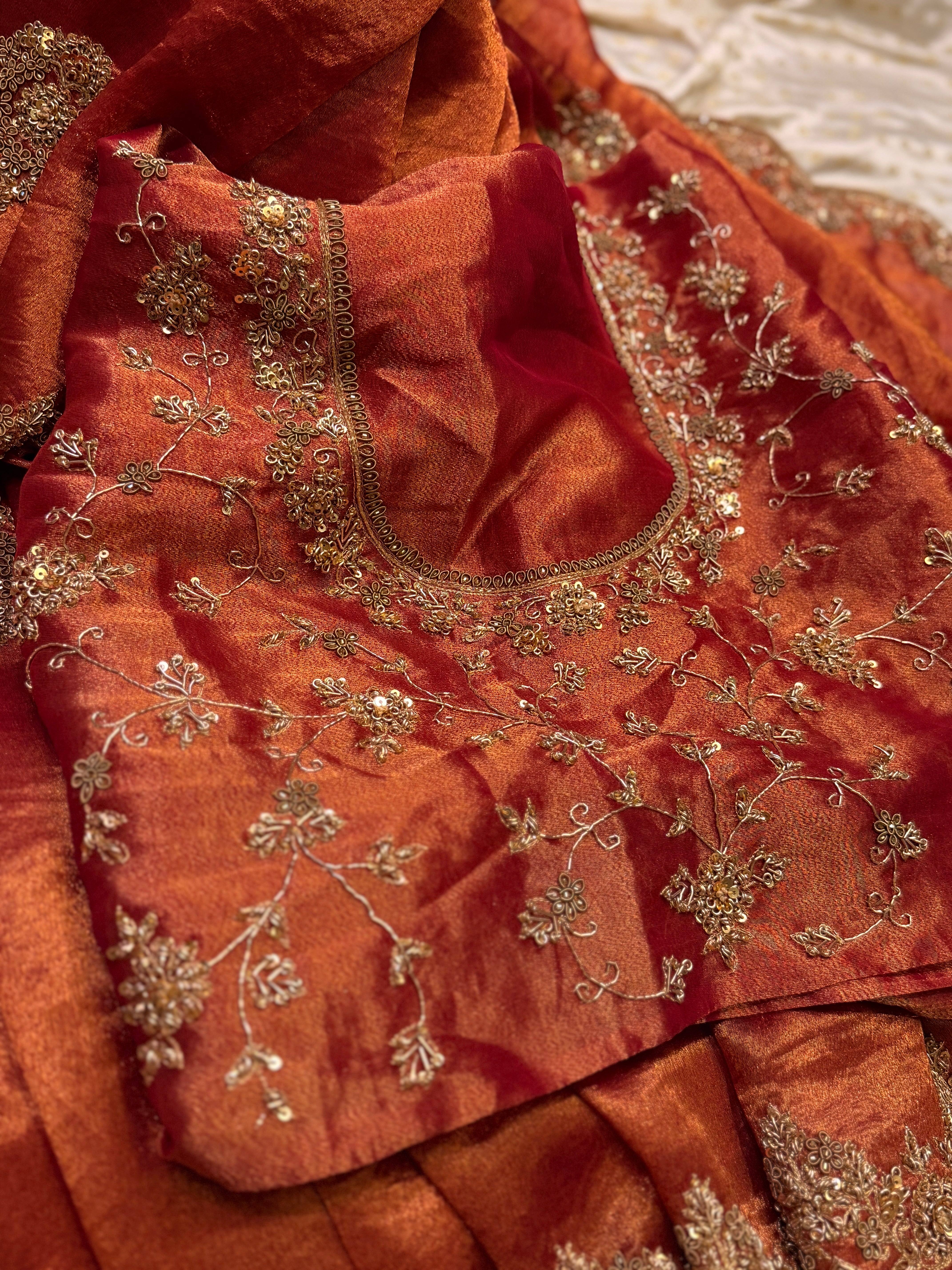 Tissue Golden Rust Saree