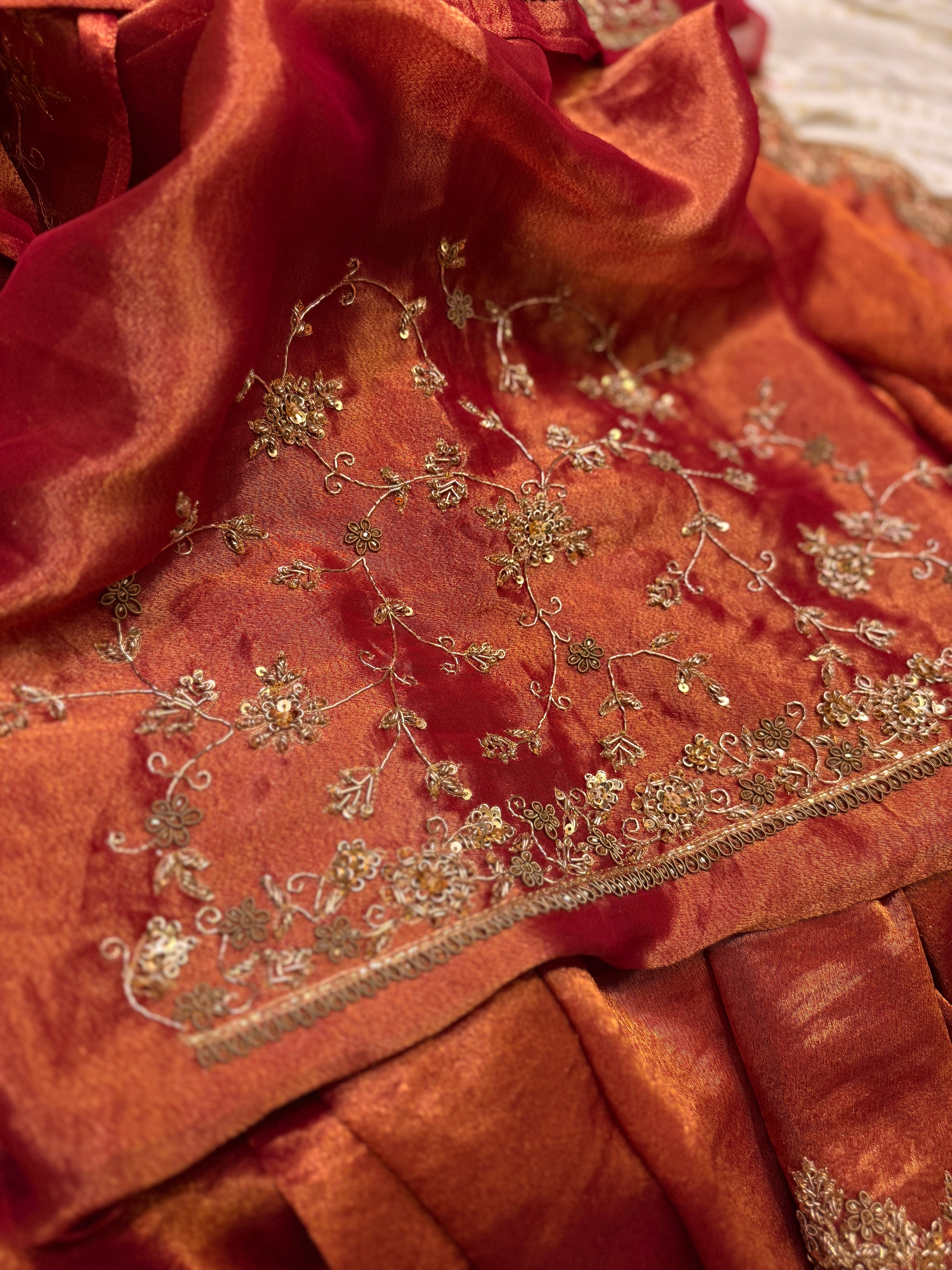 Tissue Golden Rust Saree