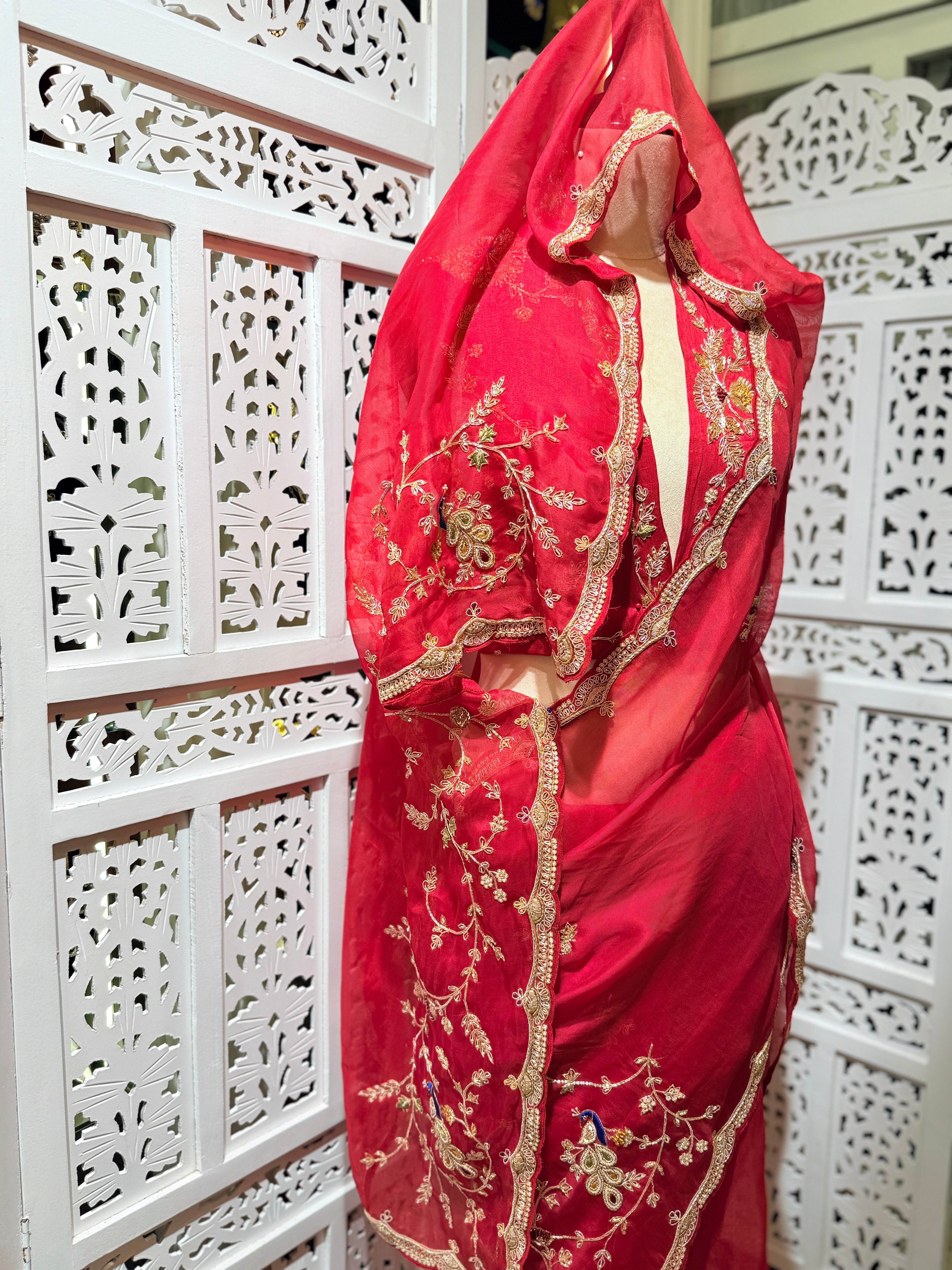 Laal Ishq zardosi kora Banarasi saree