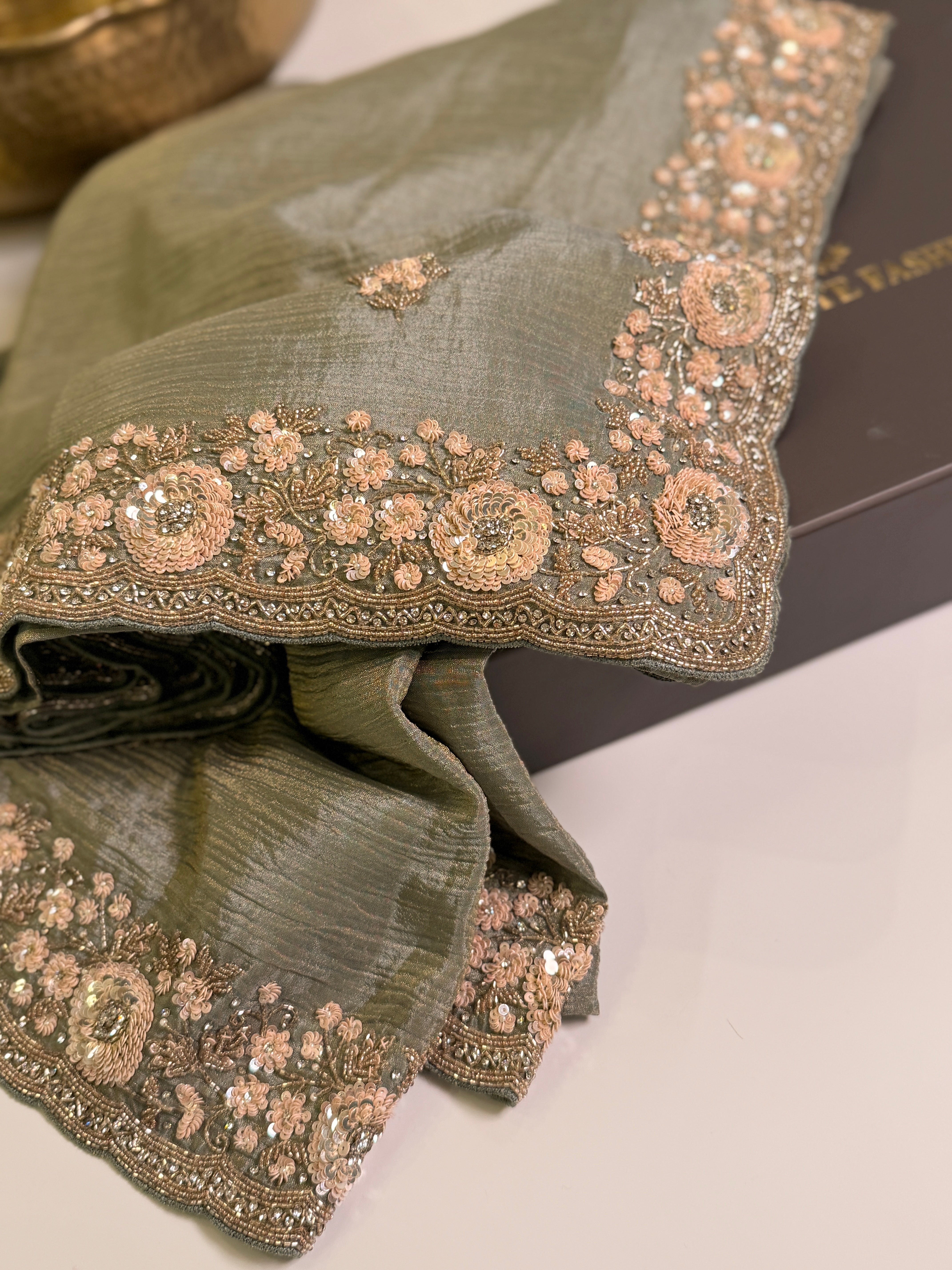 Sage sequin Dahlia Saree