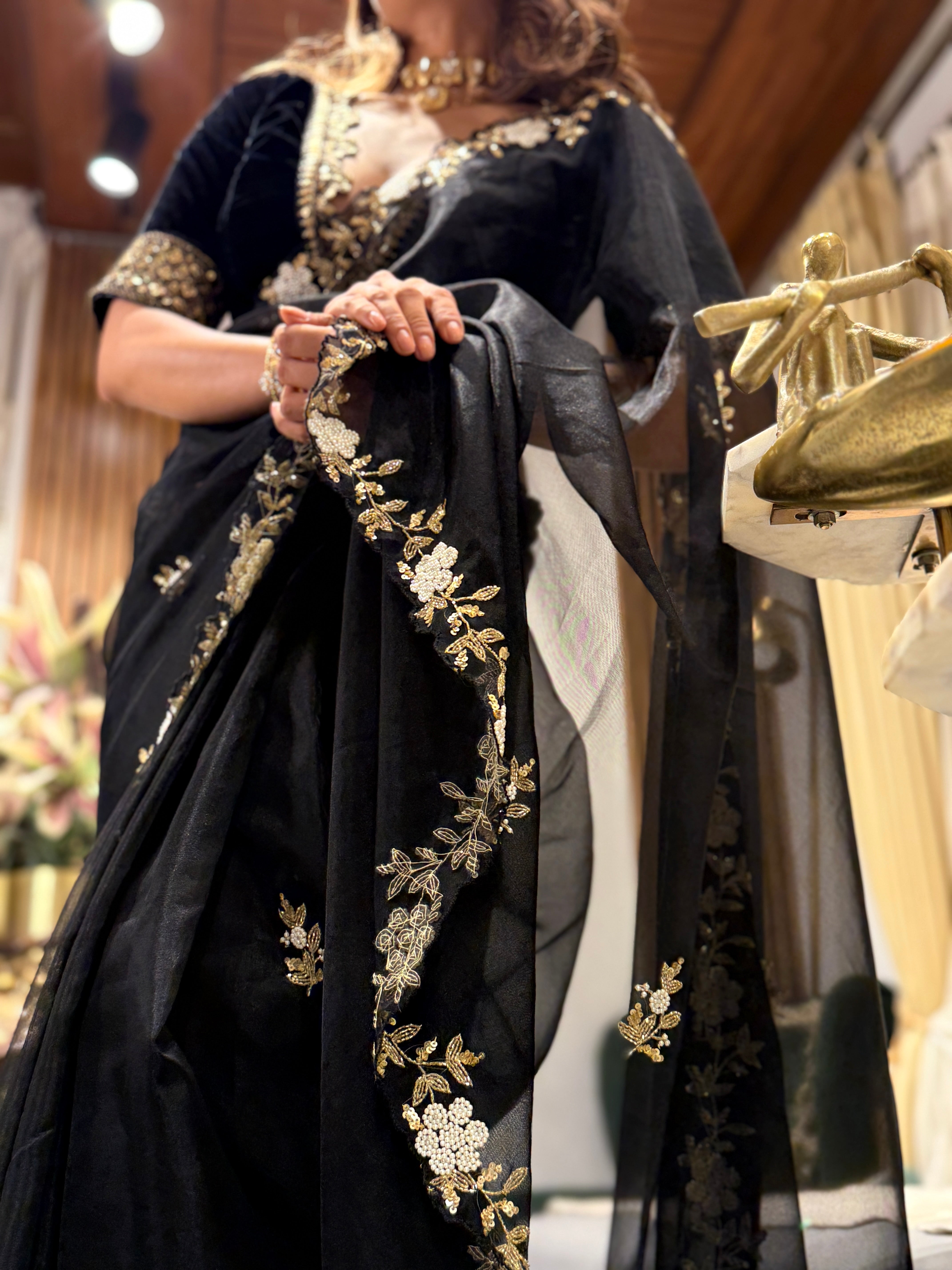 Black Designer premium organza saree
