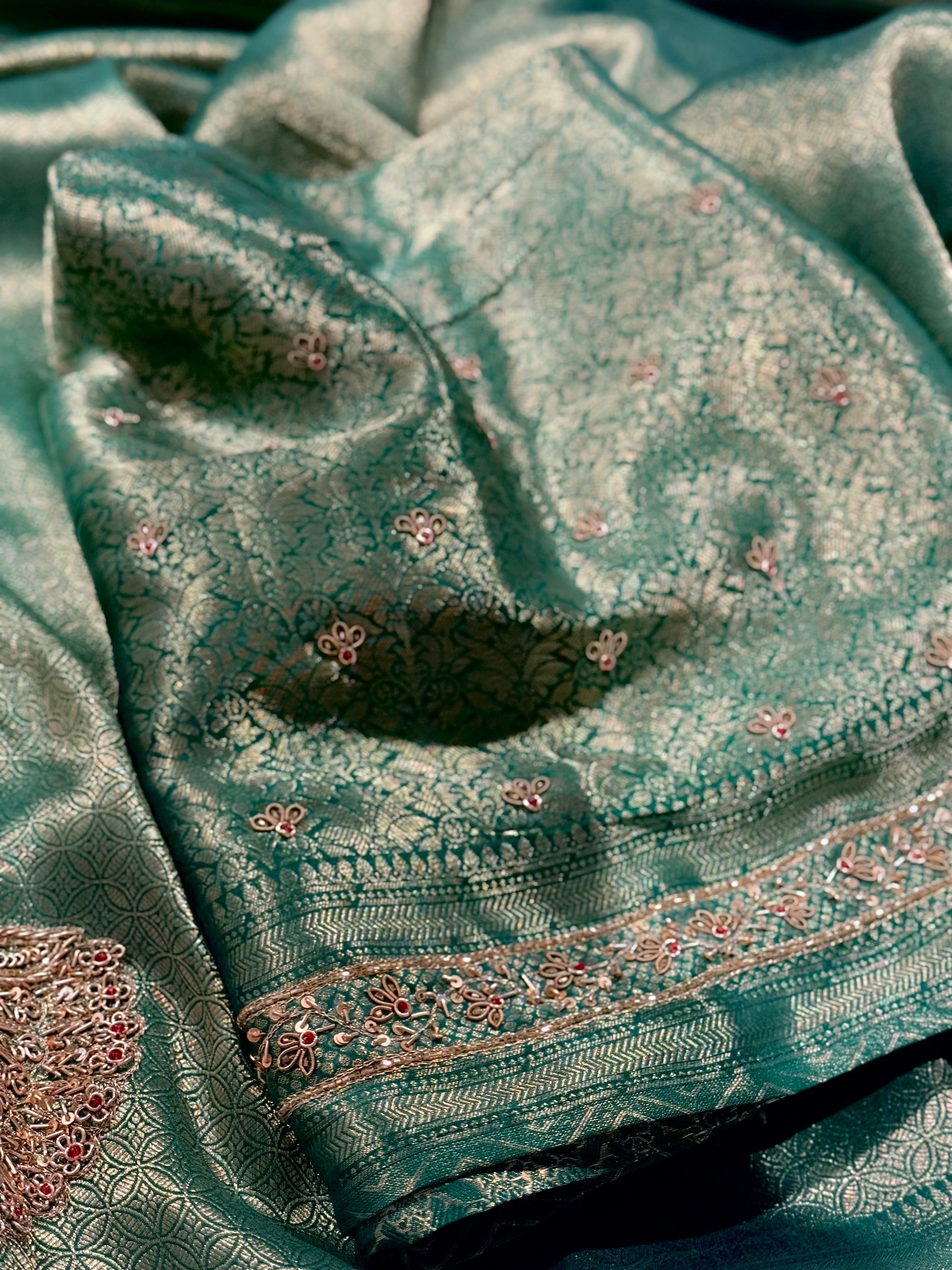 Zardosi peacock motif brocade silk saree