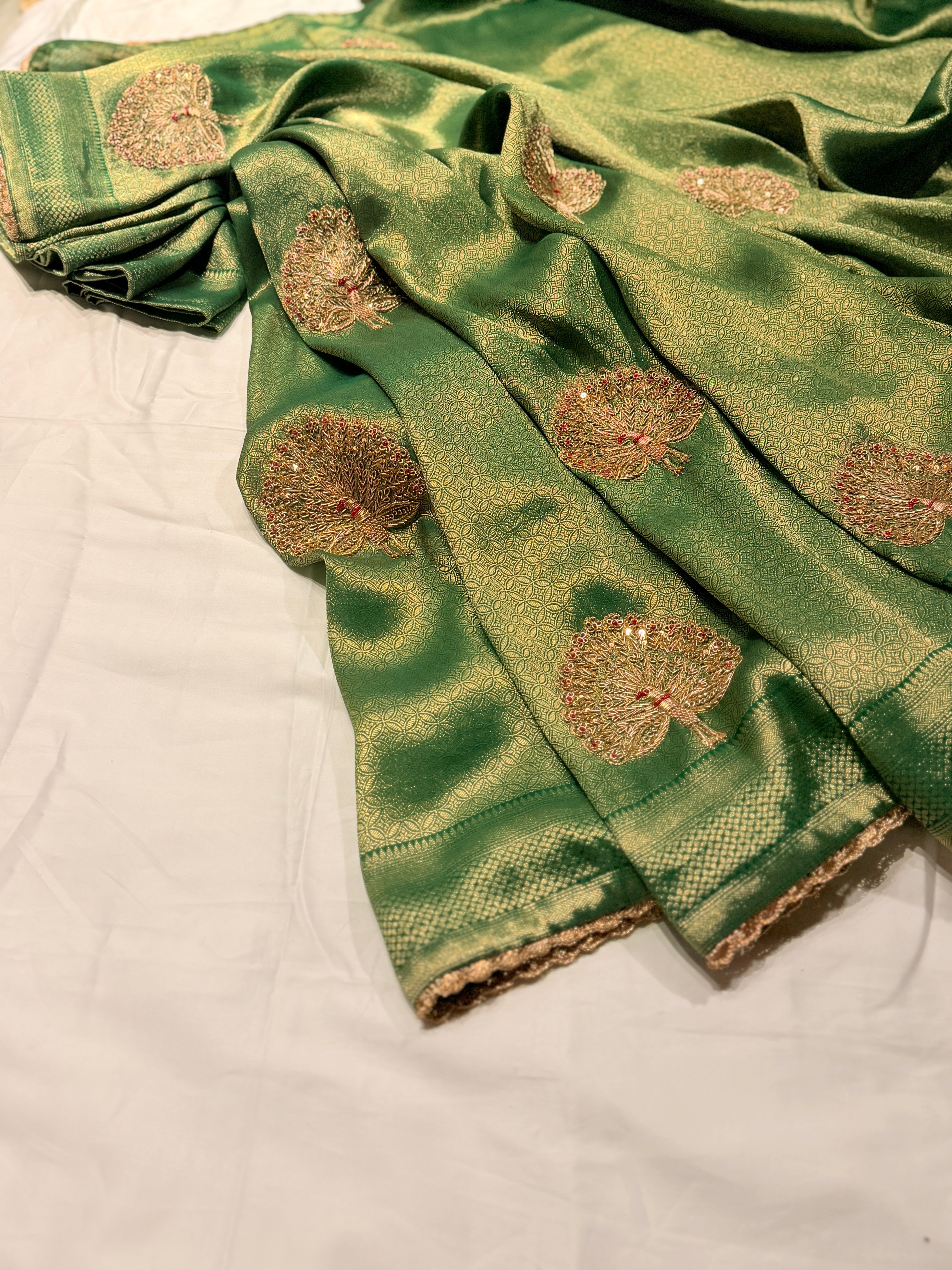 Zardosi peacock motif brocade silk saree