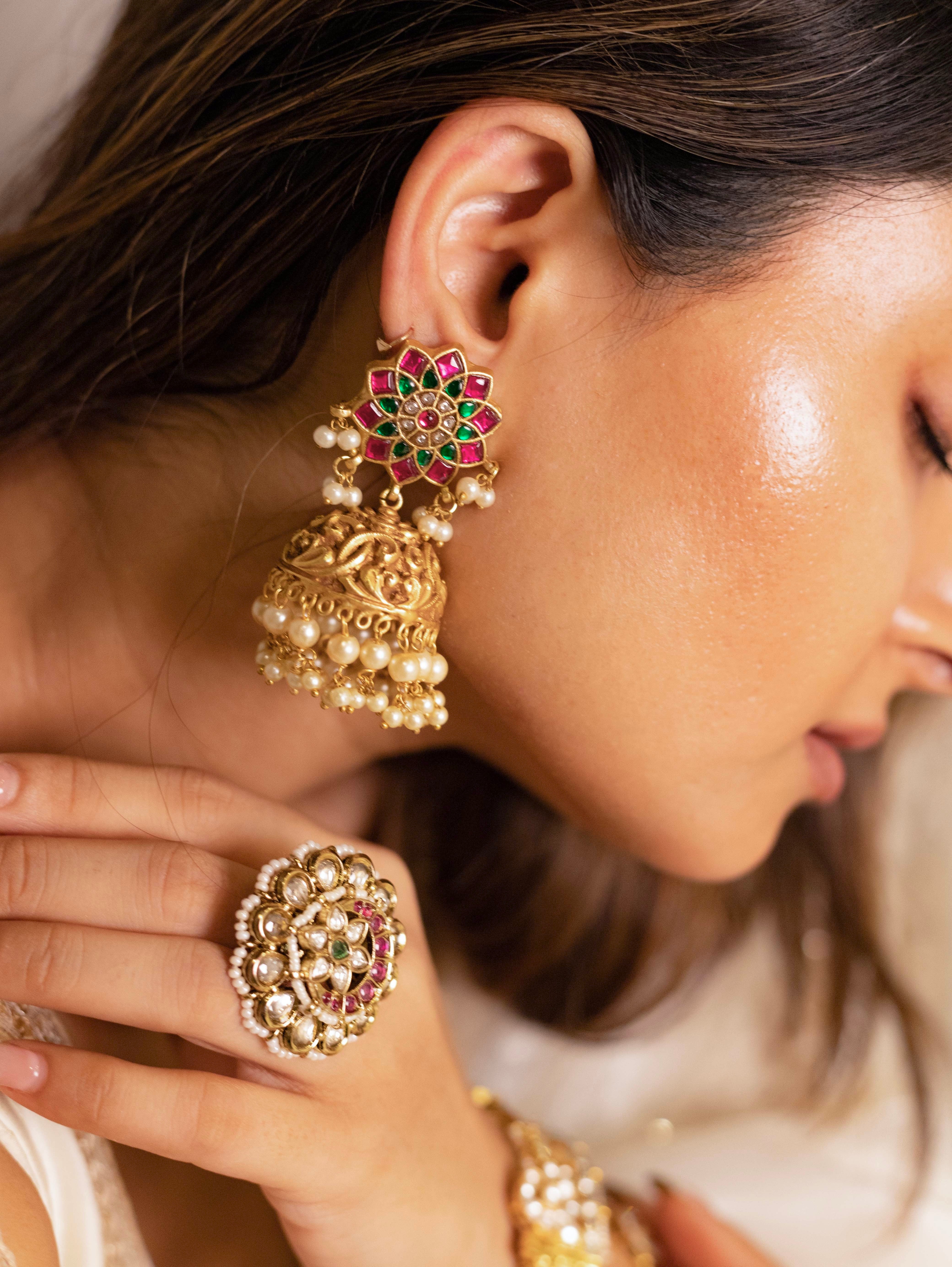 Jadau Hand carved Jhumki