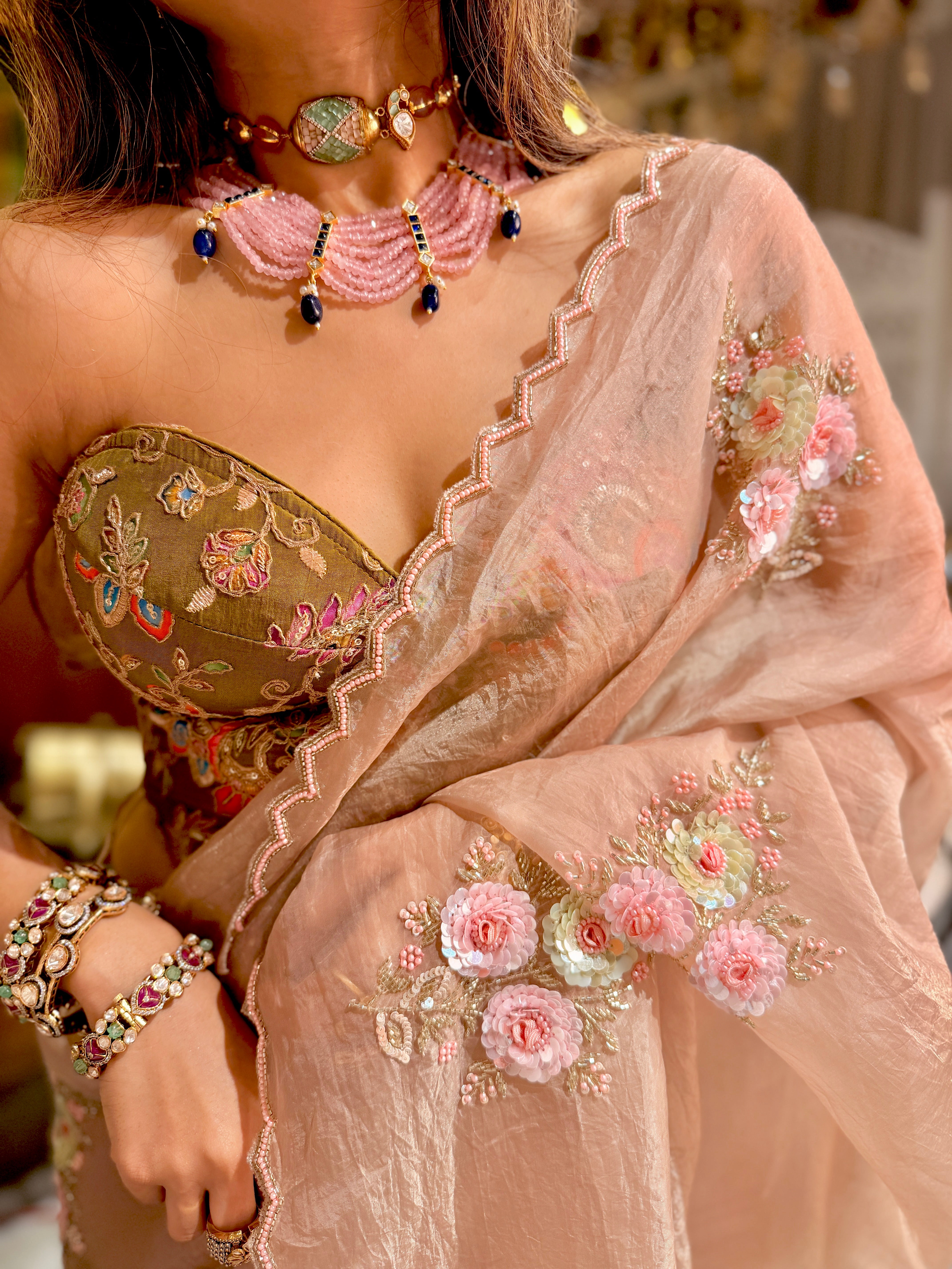 Rosé Bloom Garden Saree