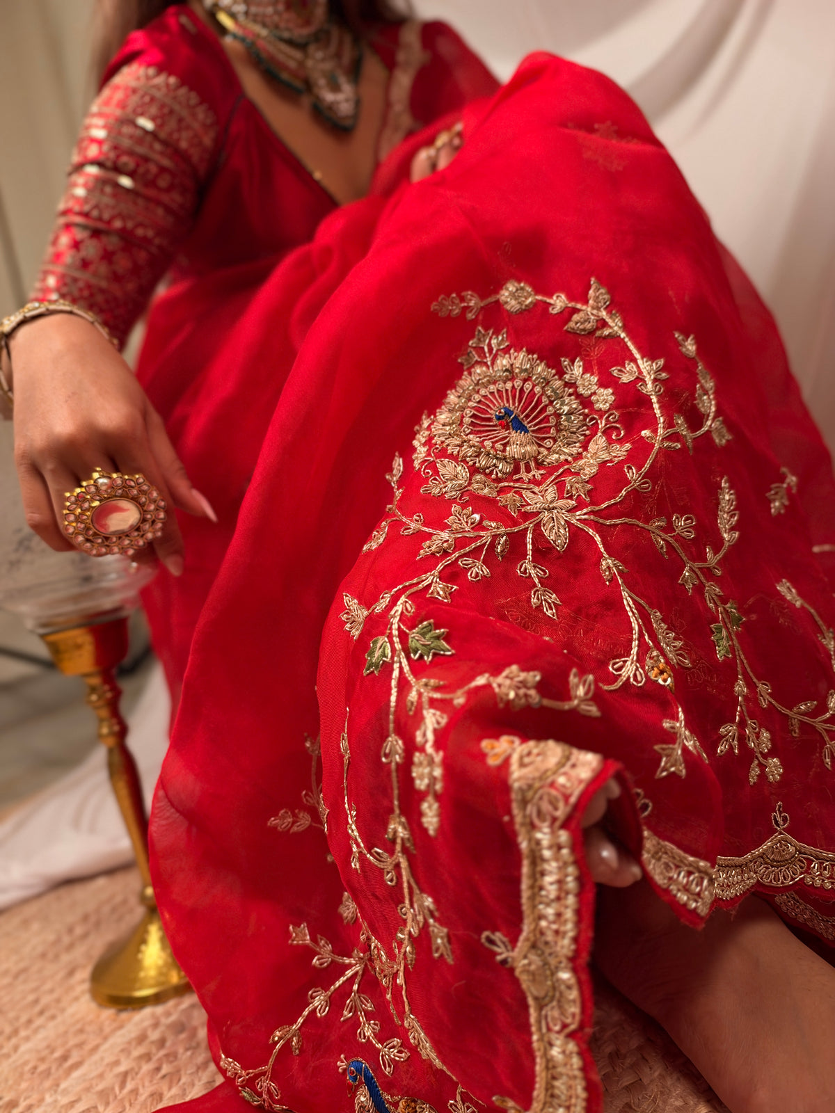 Laal Ishq zardosi kora Banarasi saree