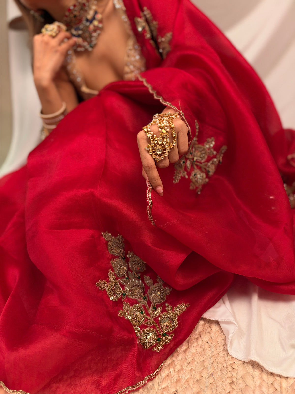 Sindoori Laal latkan Zardosi work pure  Organza Saree