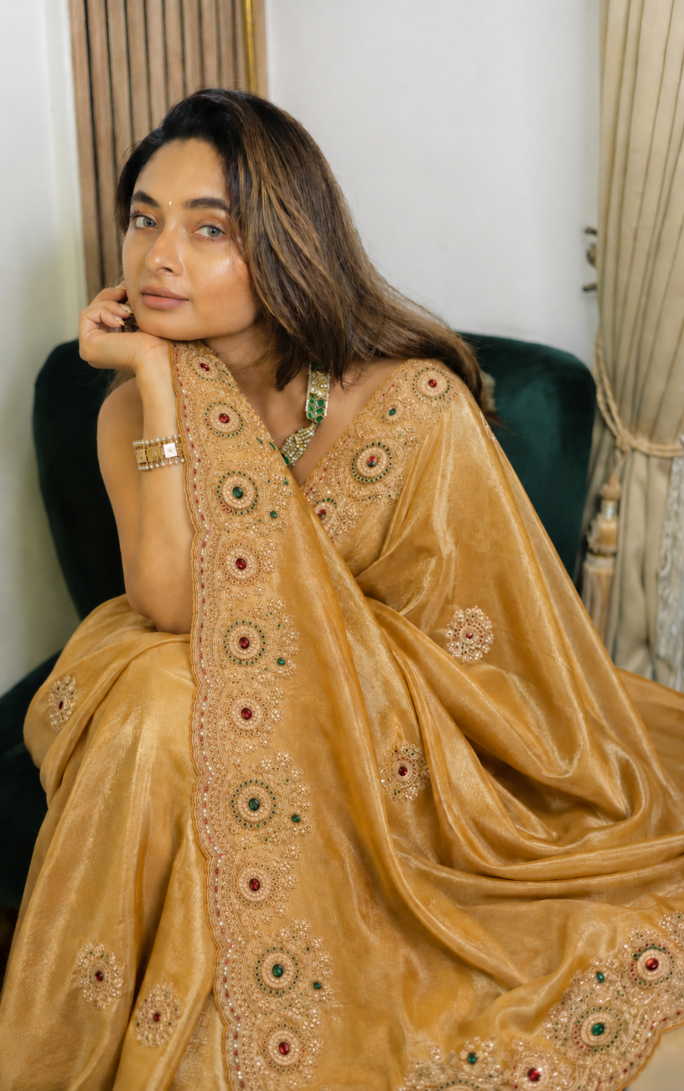 Golden Heirloom Tissue kanjivaran Zardosi saree