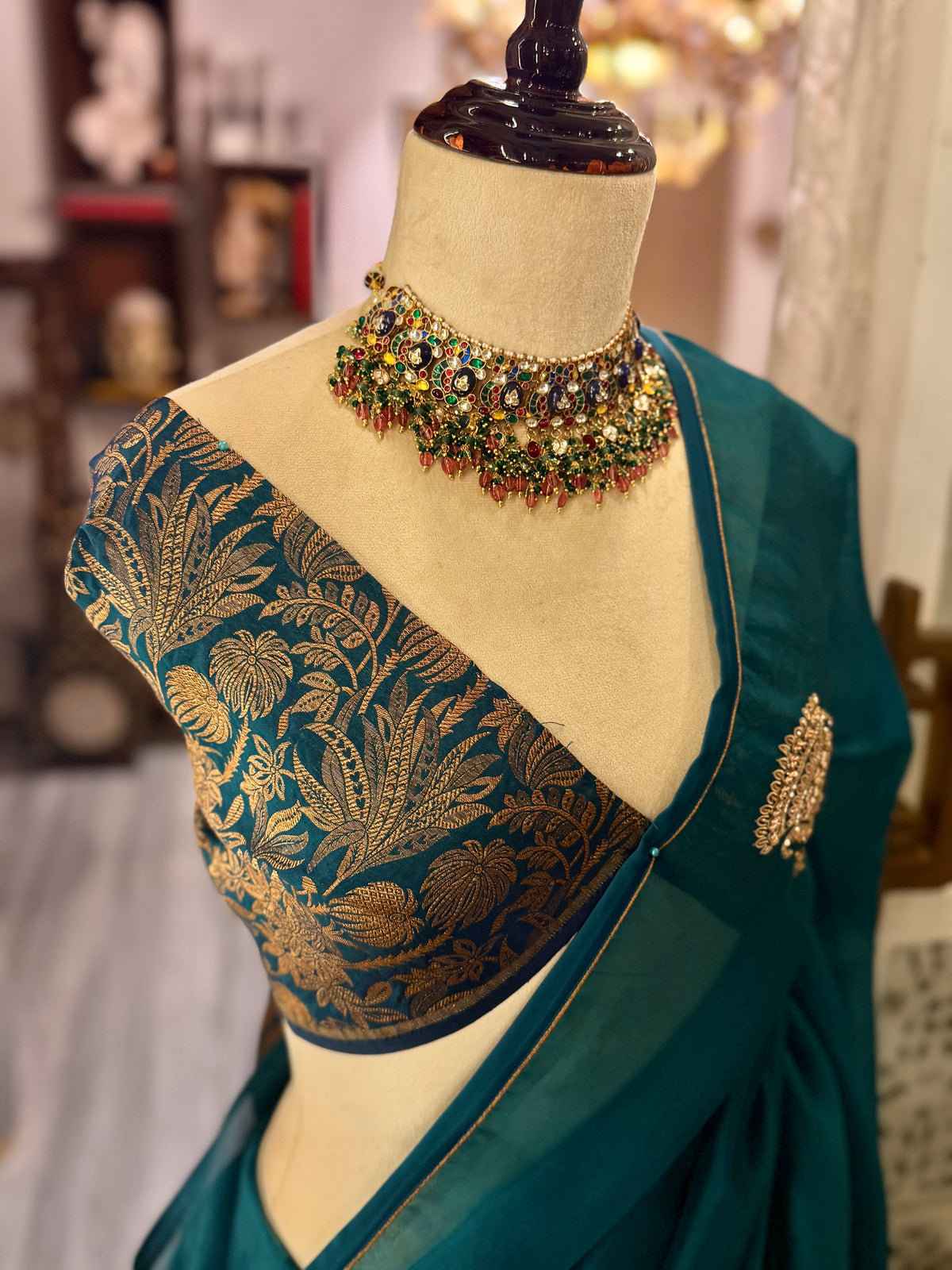 Pure organza Teal Saree