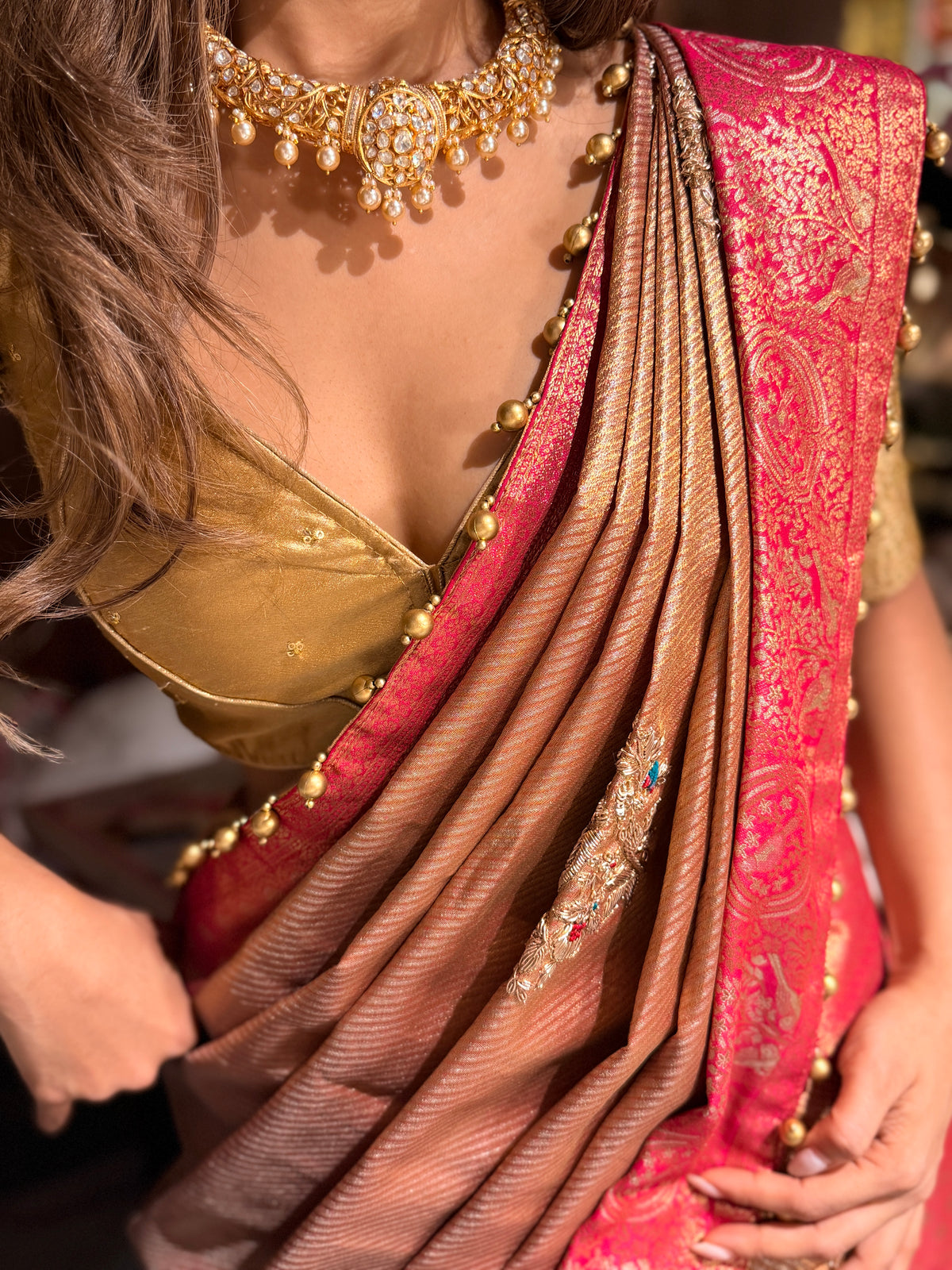 Sunheri Paisley Sona-Rupa zari Saree