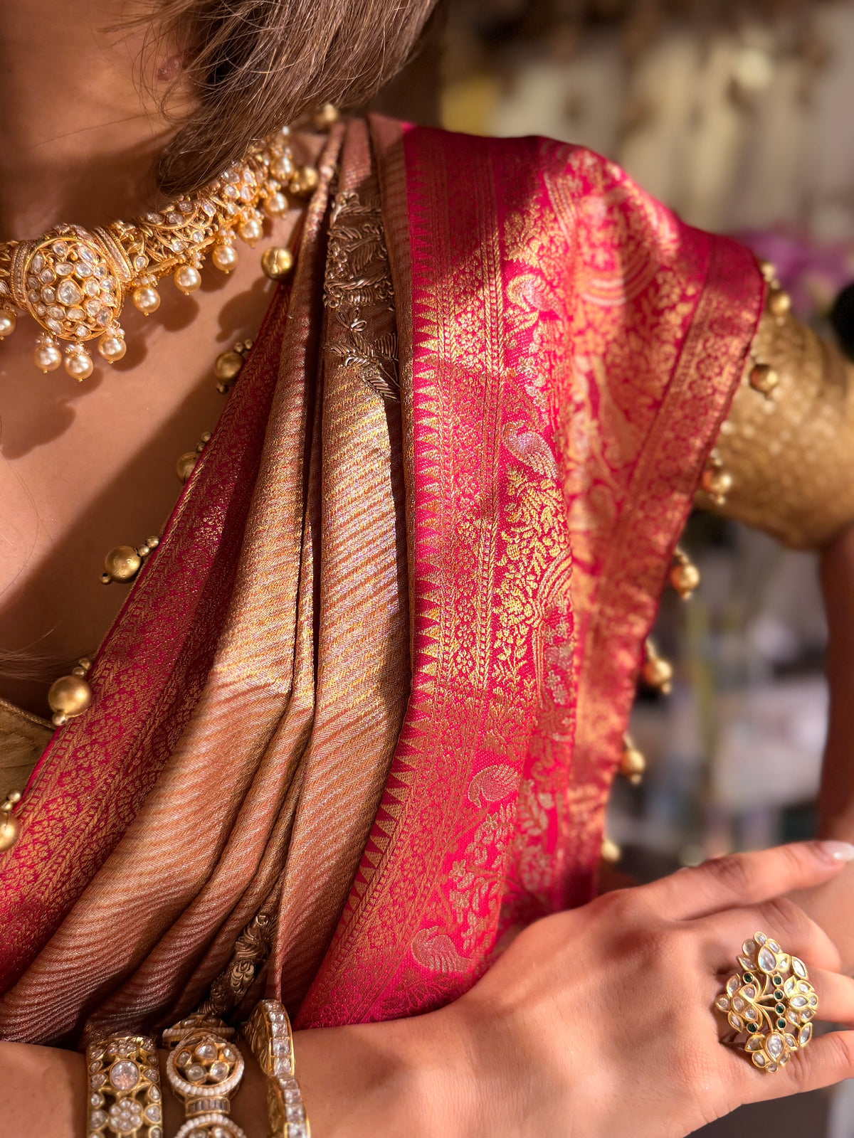Sunheri Paisley Sona-Rupa zari Saree