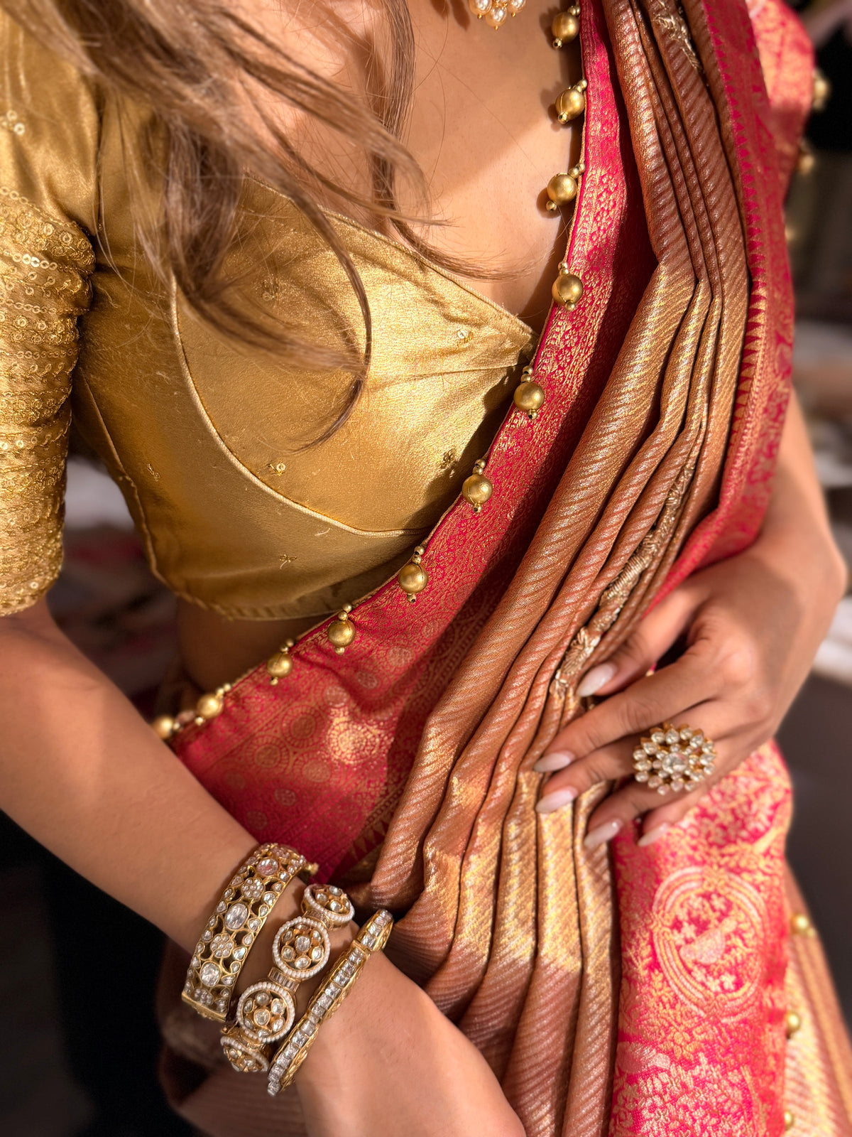 Sunheri Paisley Sona-Rupa zari Saree