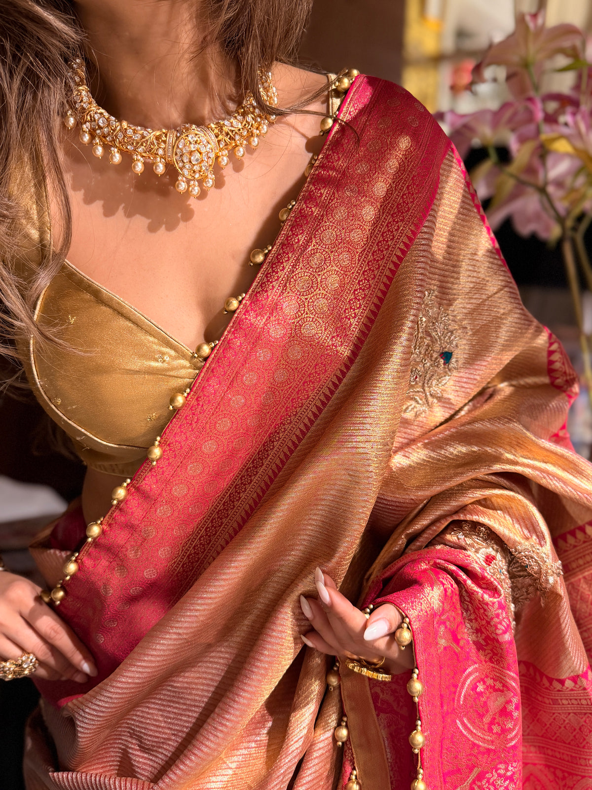 Sunheri Paisley Sona-Rupa zari Saree