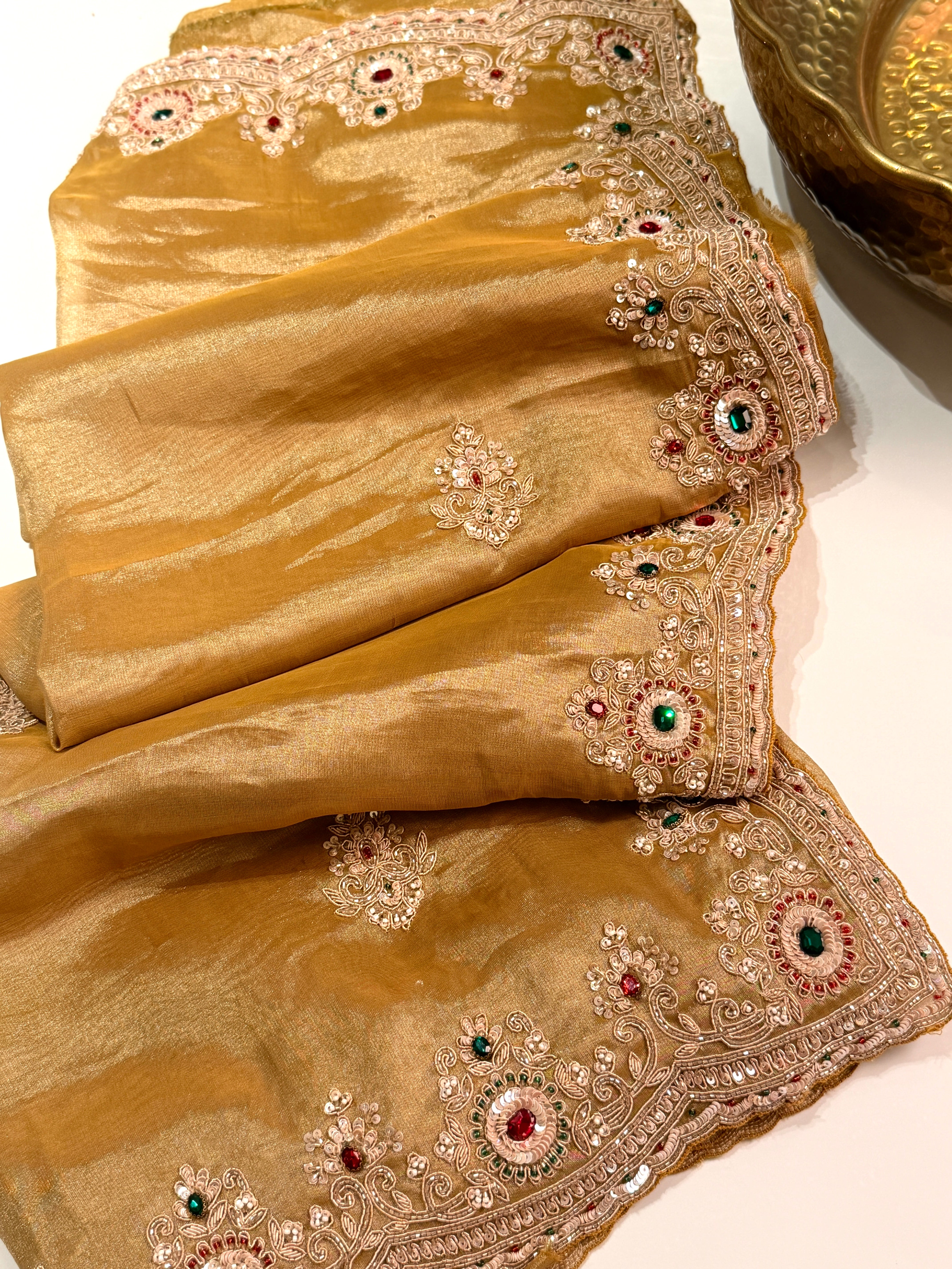 Golden Heirloom Tissue kanjivaran Zardosi saree