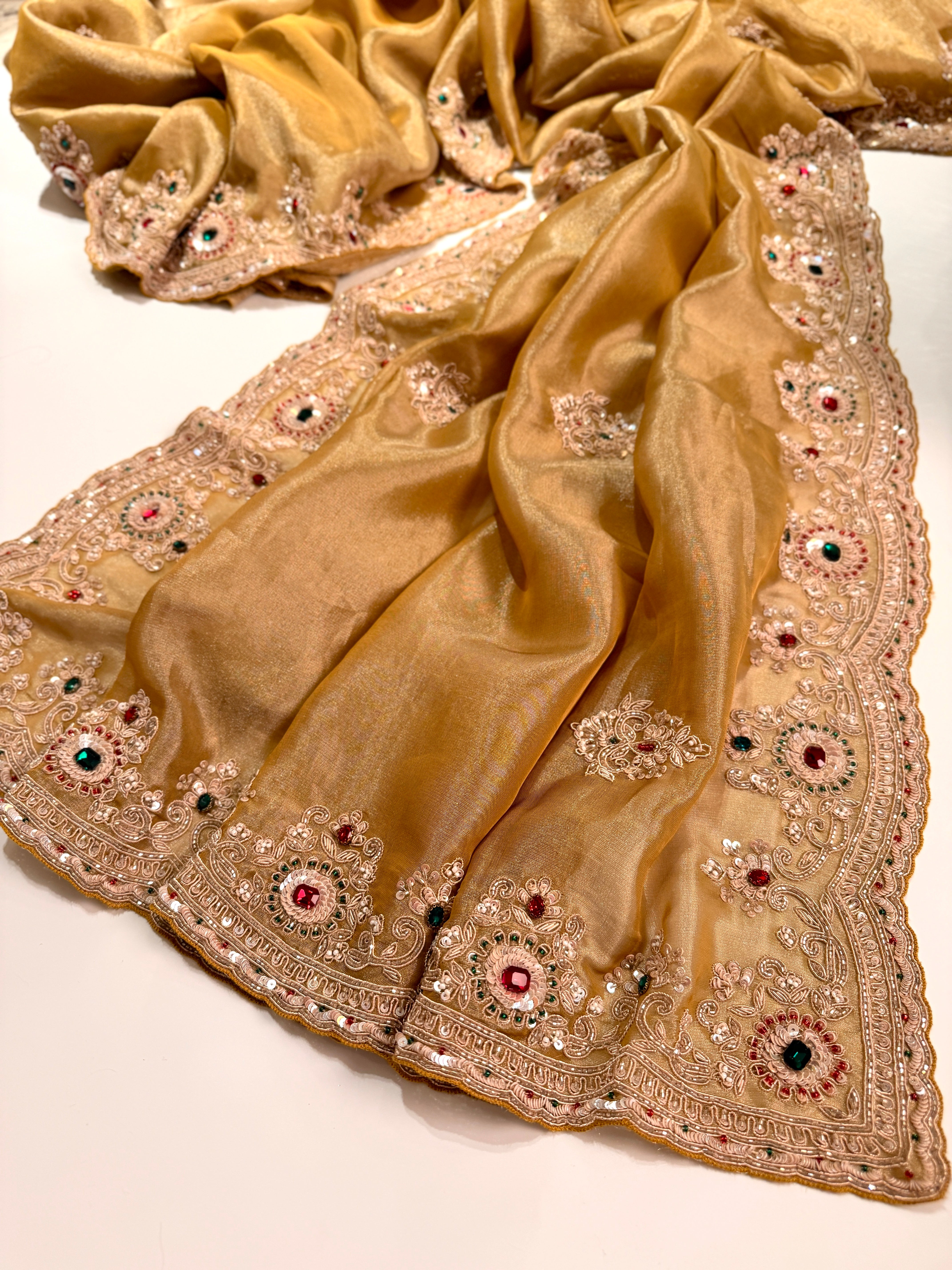 Golden Heirloom Tissue kanjivaran Zardosi saree