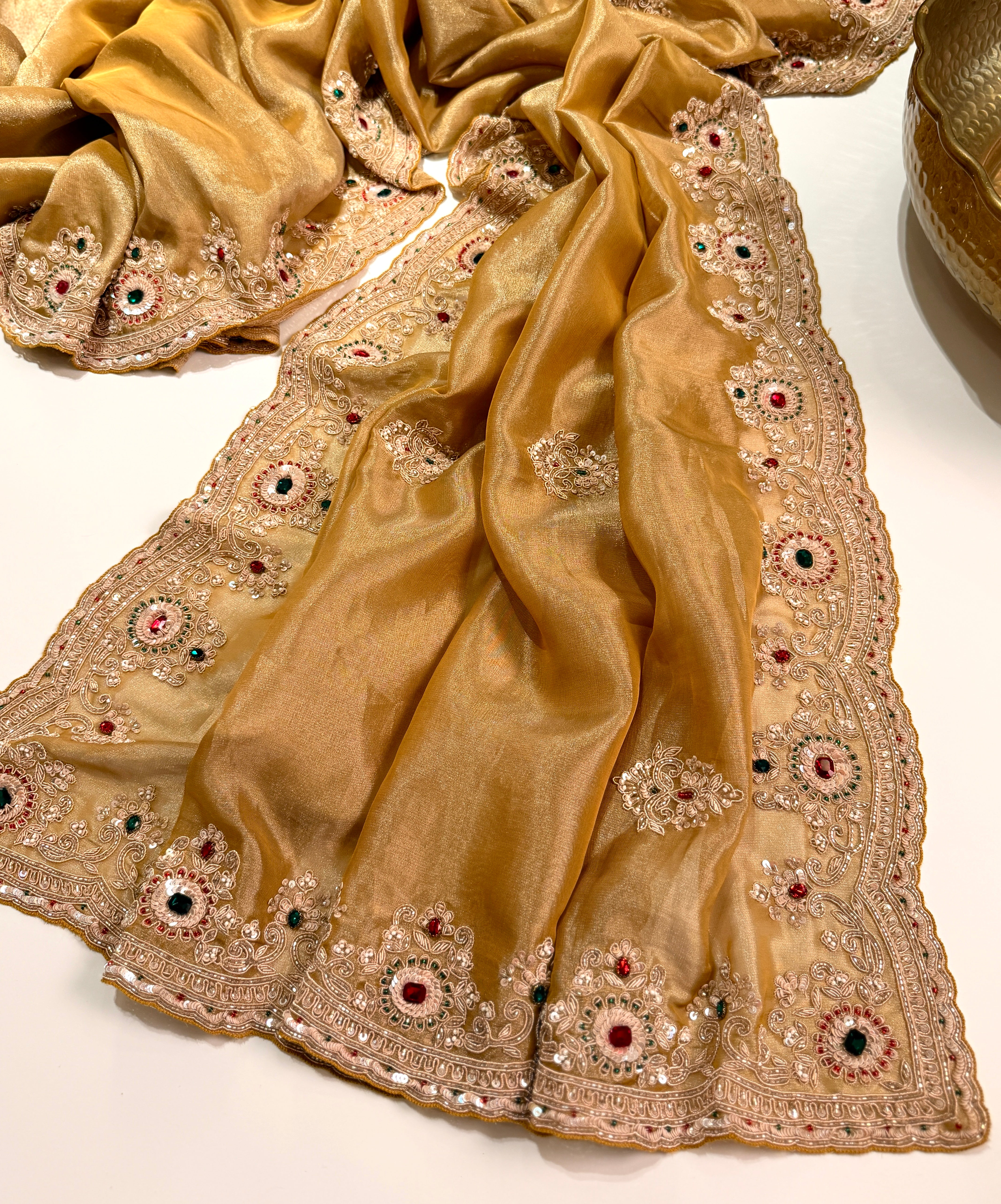 Golden Heirloom Tissue kanjivaran Zardosi saree