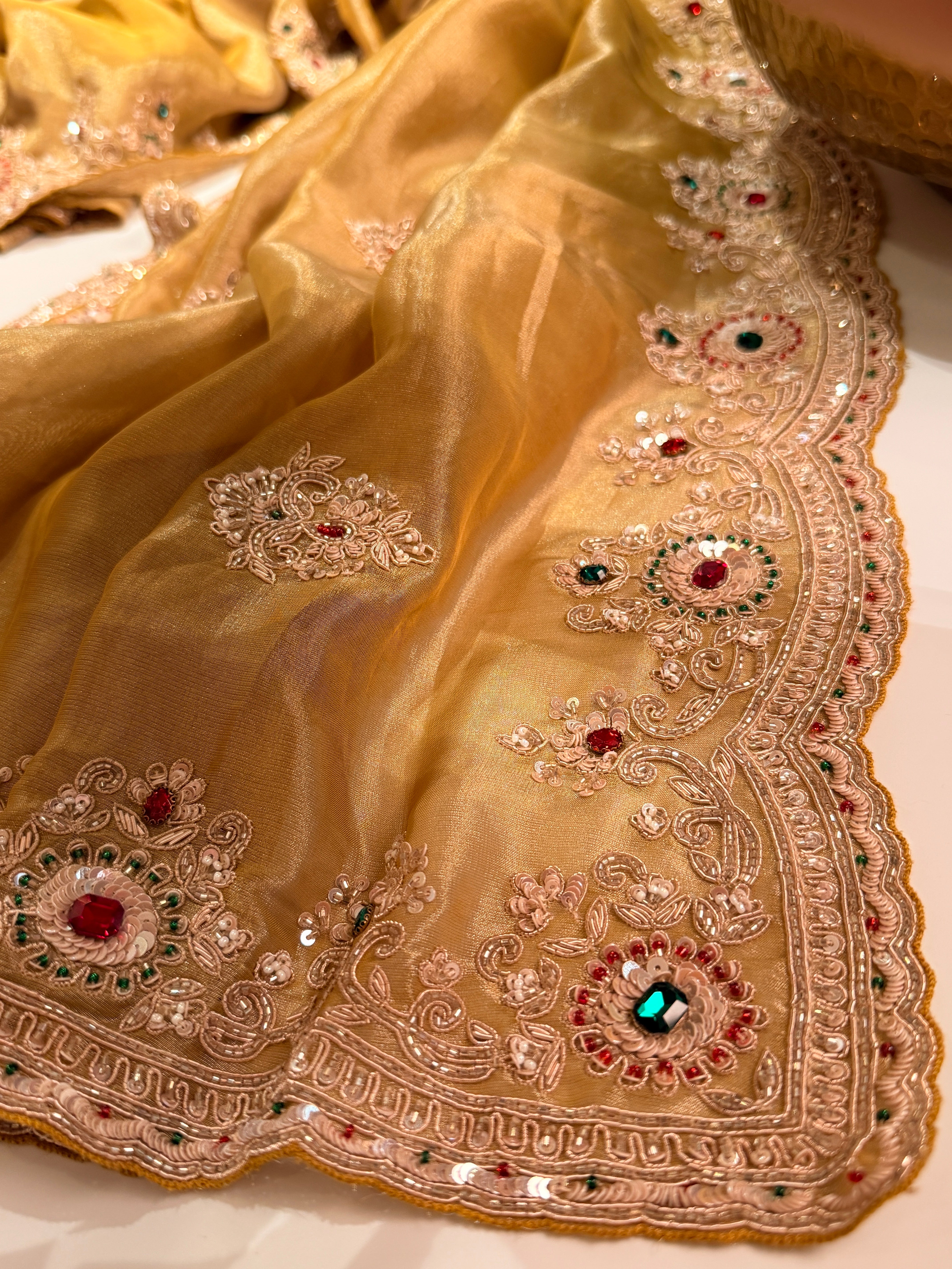 Golden Heirloom Tissue kanjivaran Zardosi saree