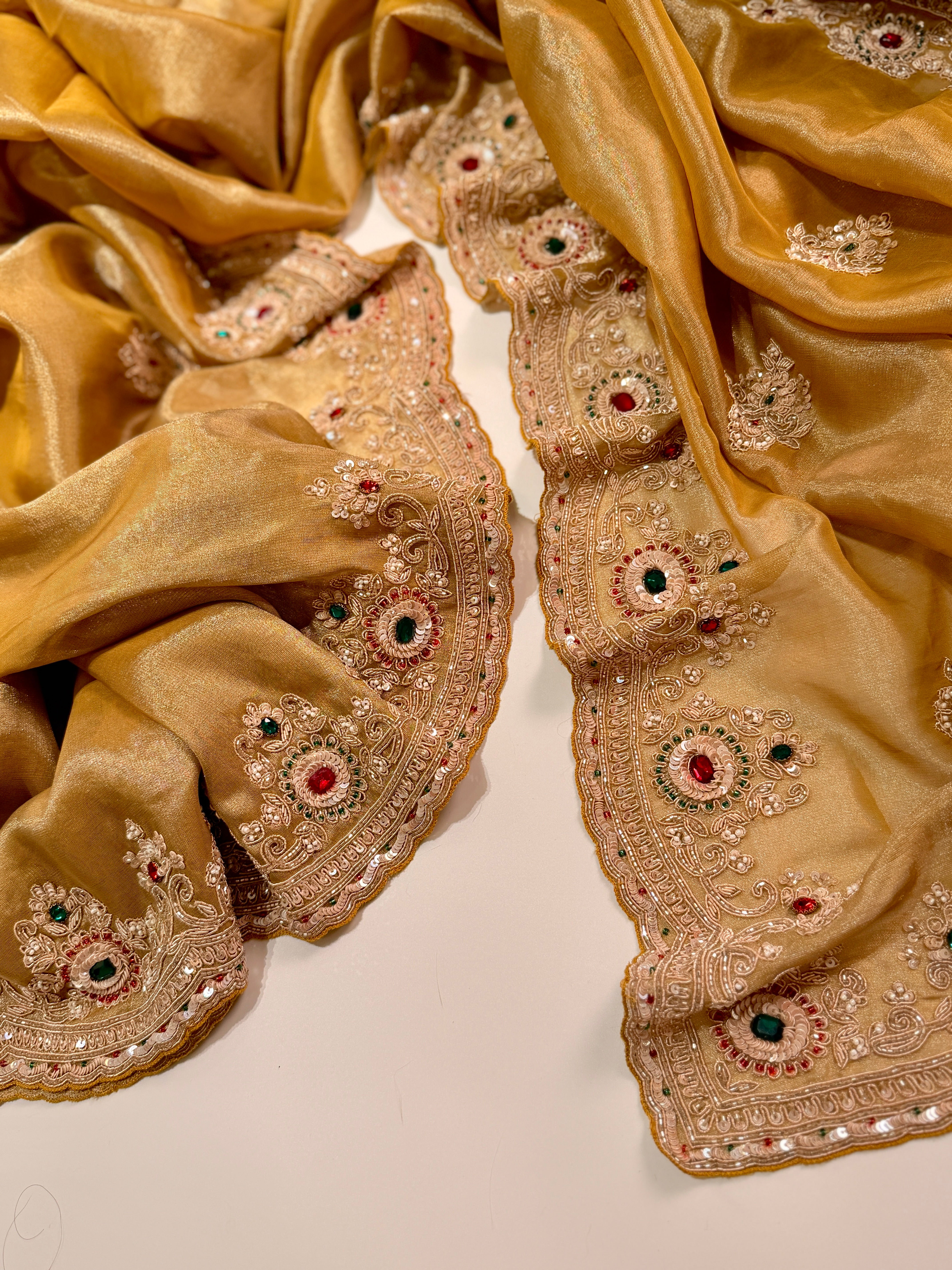 Golden Heirloom Tissue kanjivaran Zardosi saree