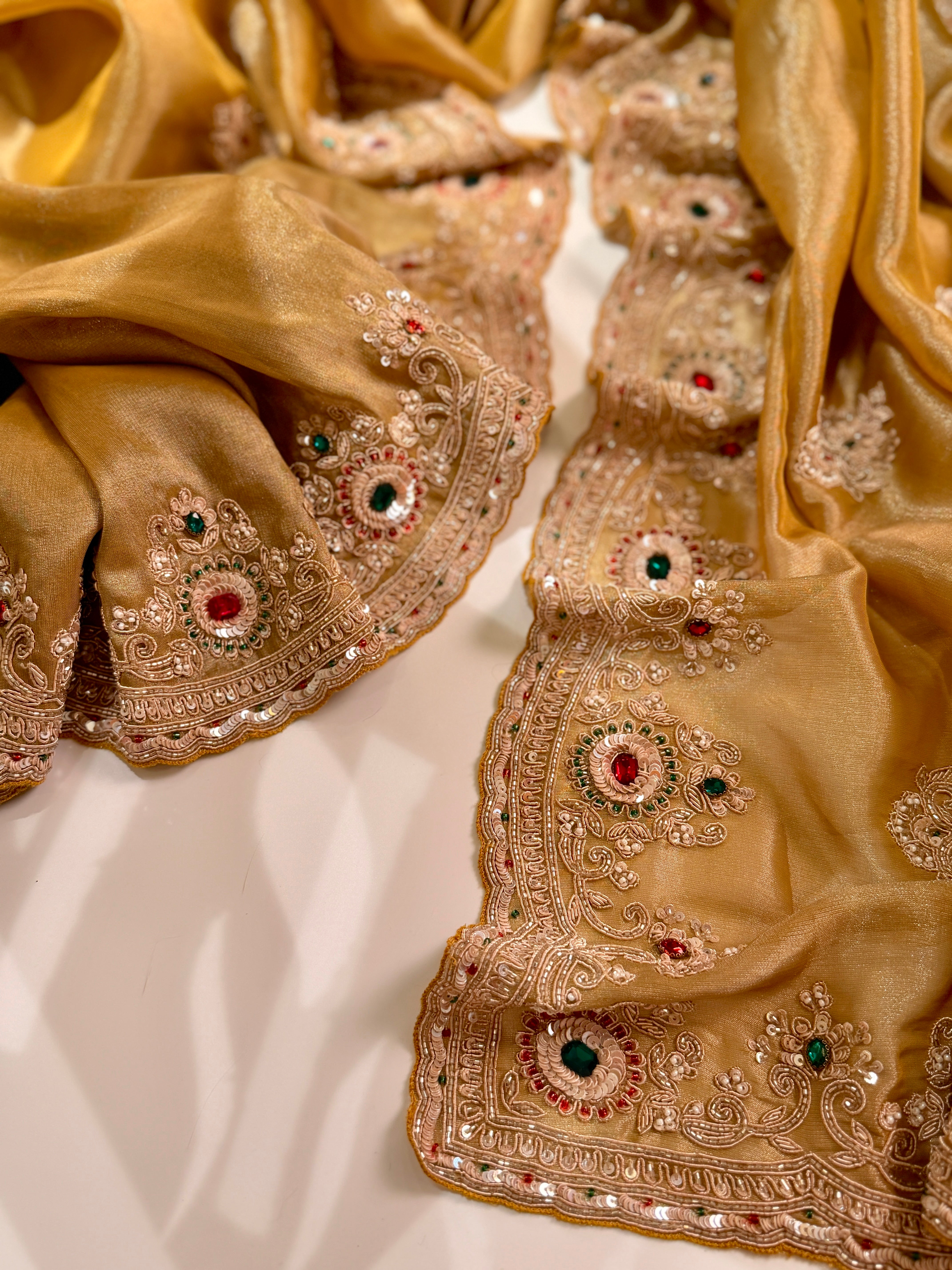 Golden Heirloom Tissue kanjivaran Zardosi saree