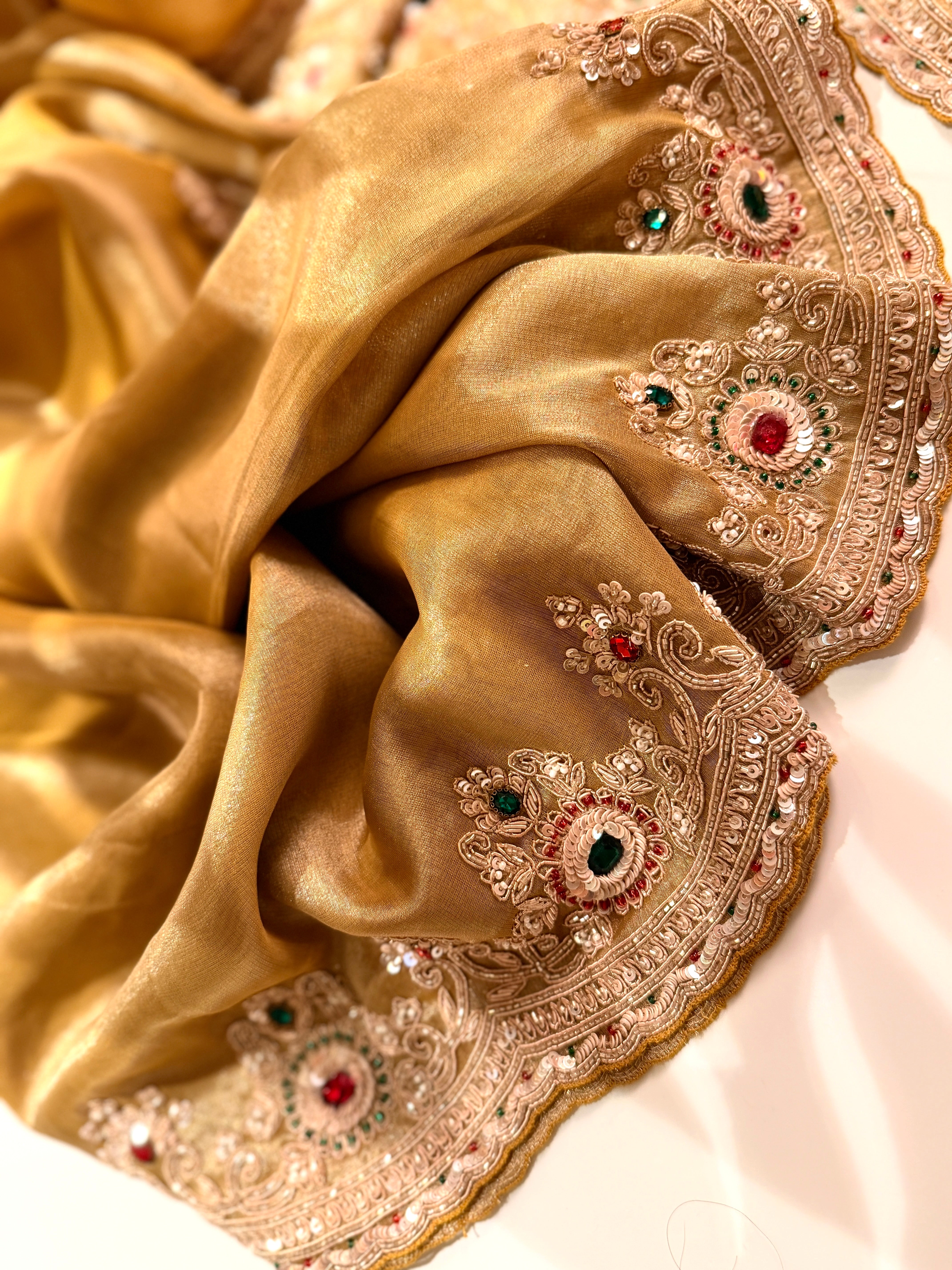Golden Heirloom Tissue kanjivaran Zardosi saree