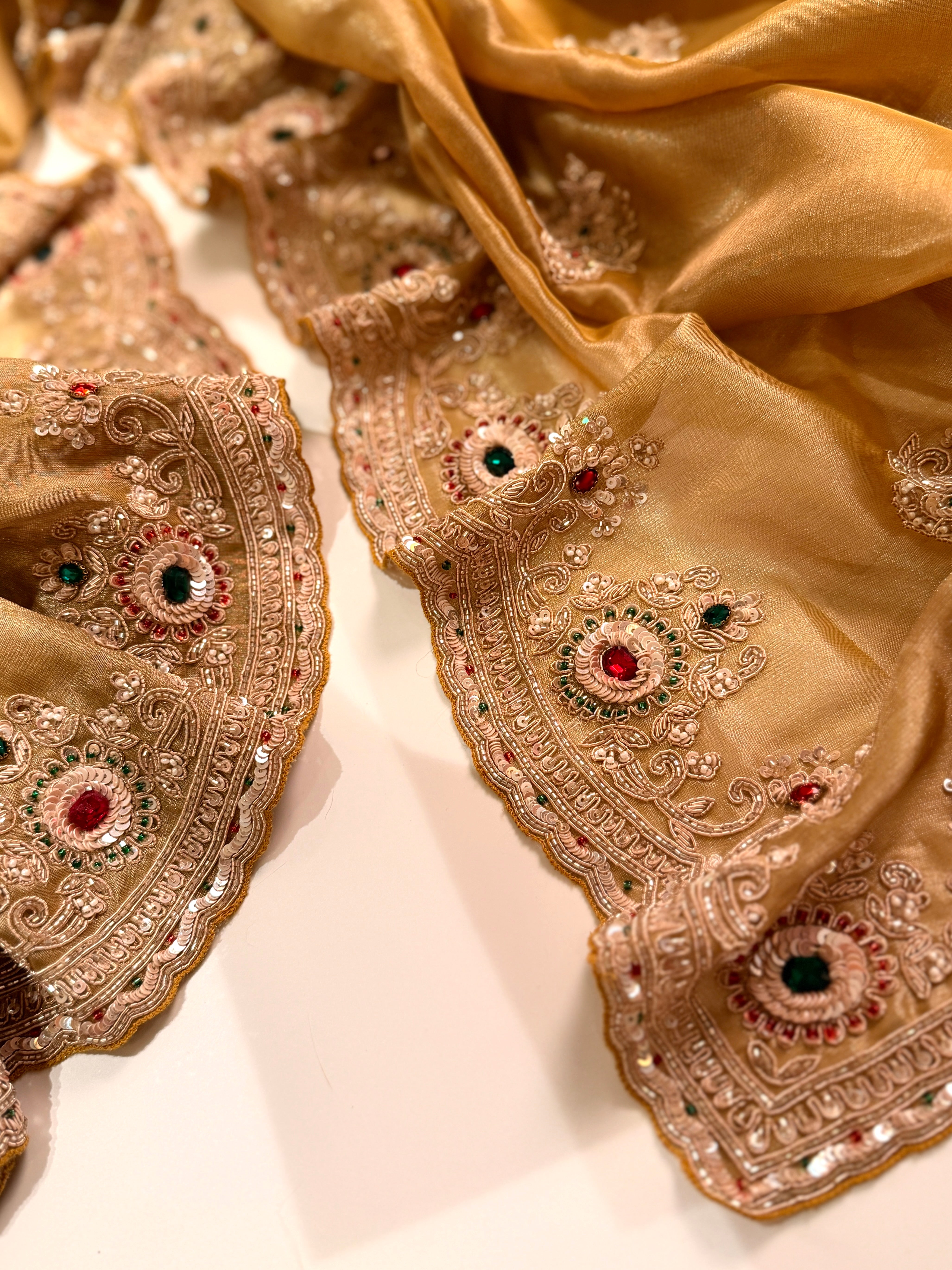Golden Heirloom Tissue kanjivaran Zardosi saree