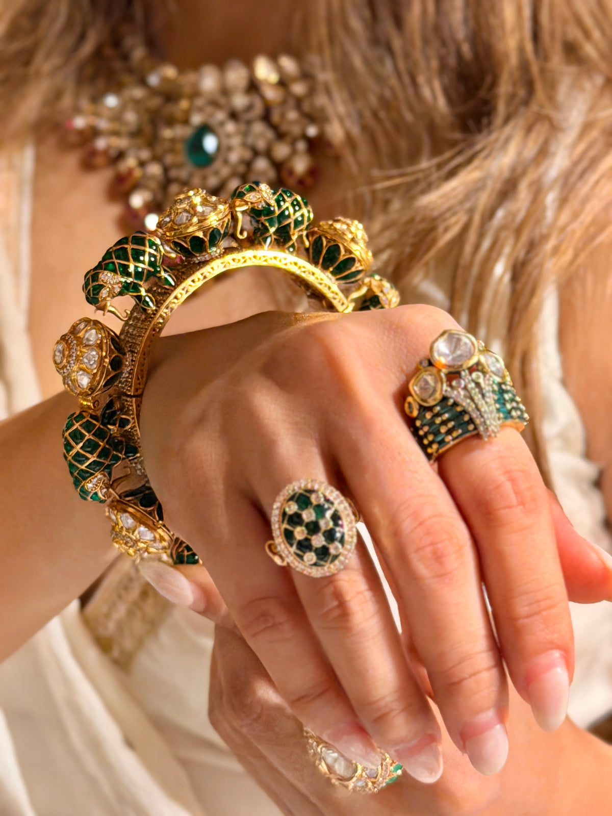 Mihika Emerald Gold polki Bangle