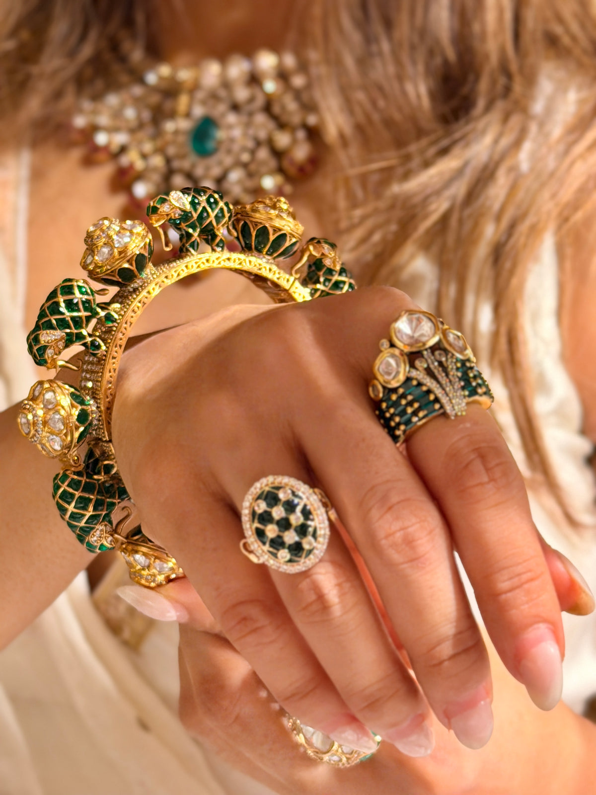 Mihika Emerald Gold polki Bangle