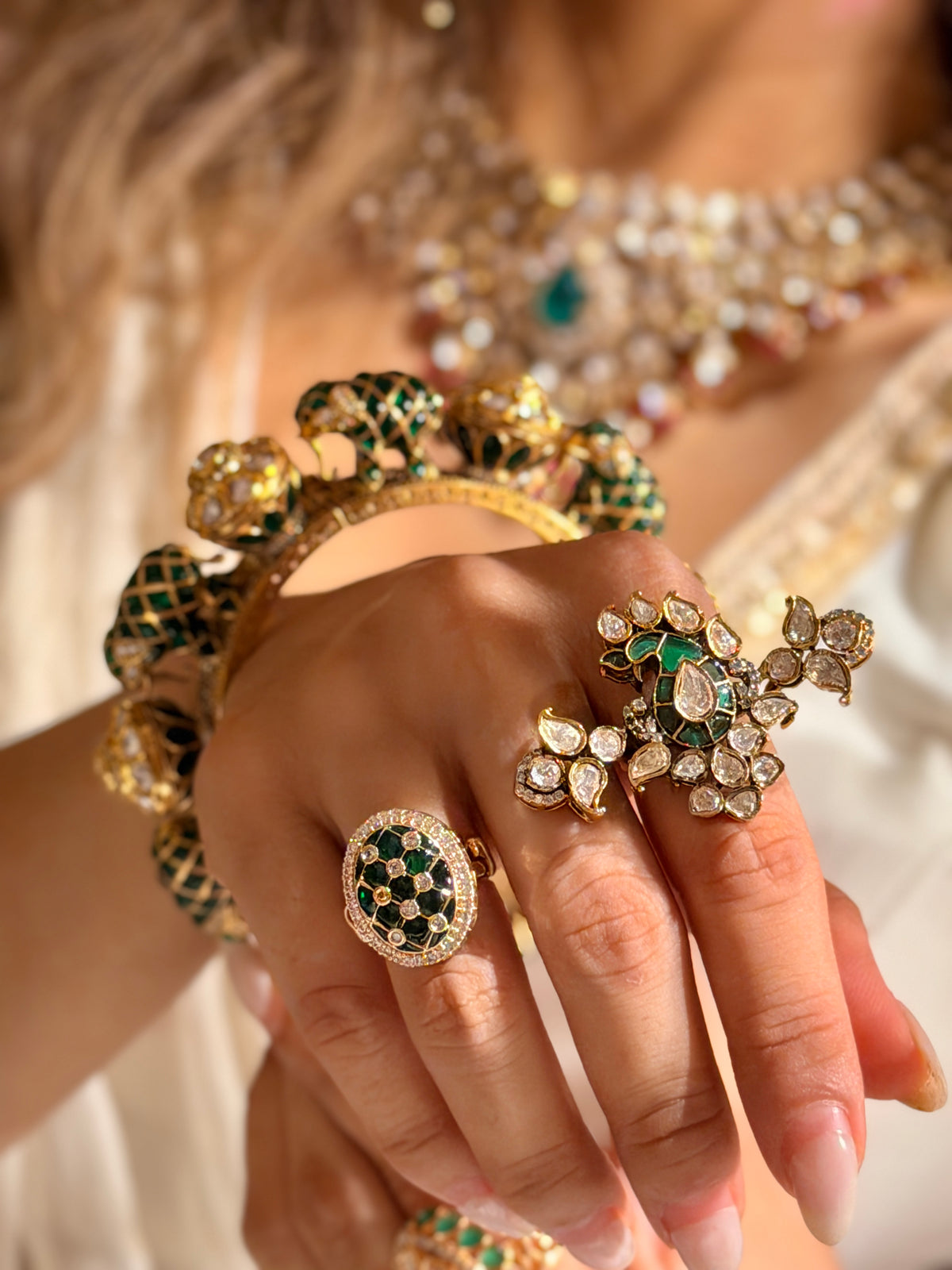 Mihika Emerald Gold polki Bangle