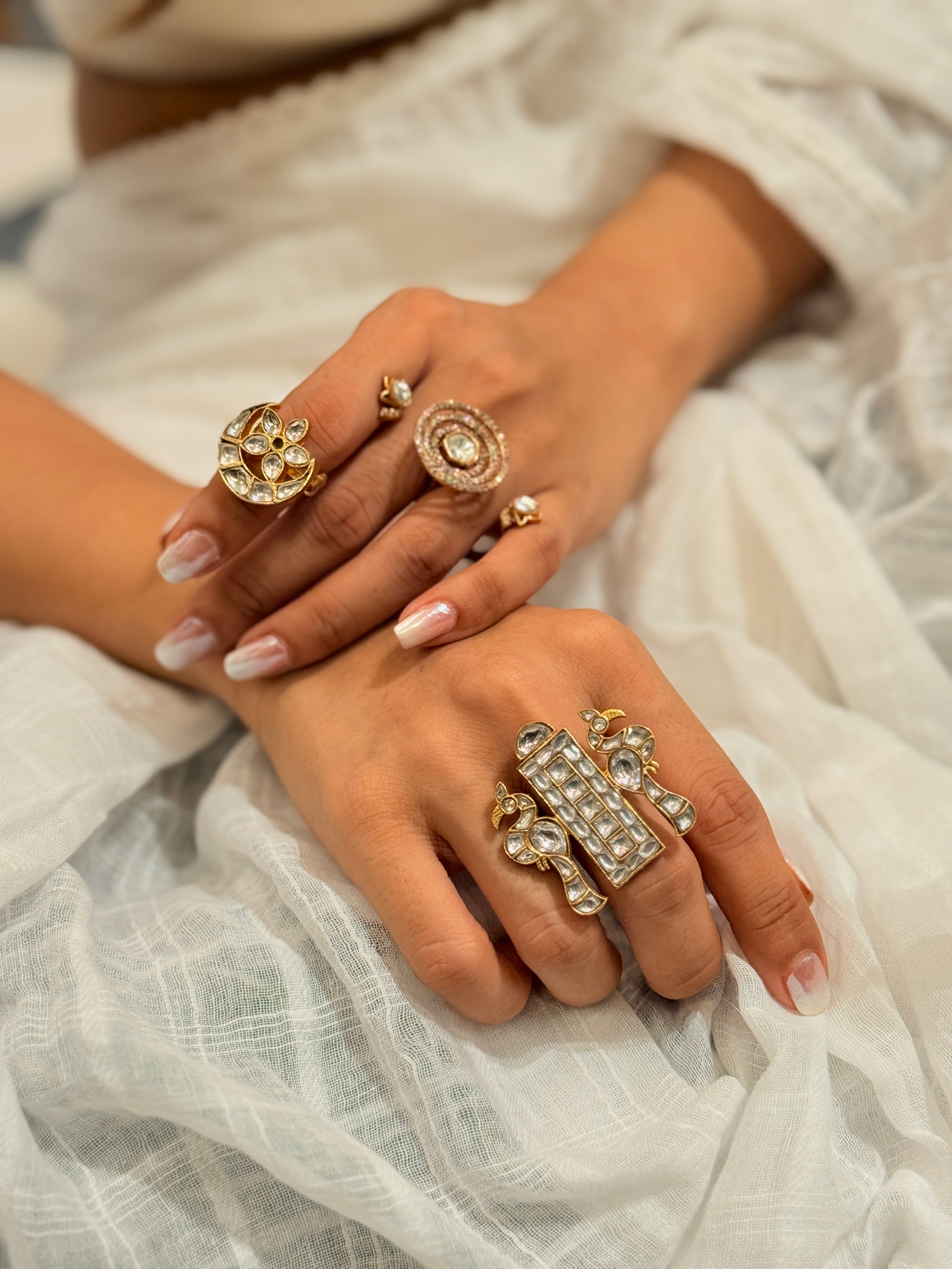 Jadau peacock ring