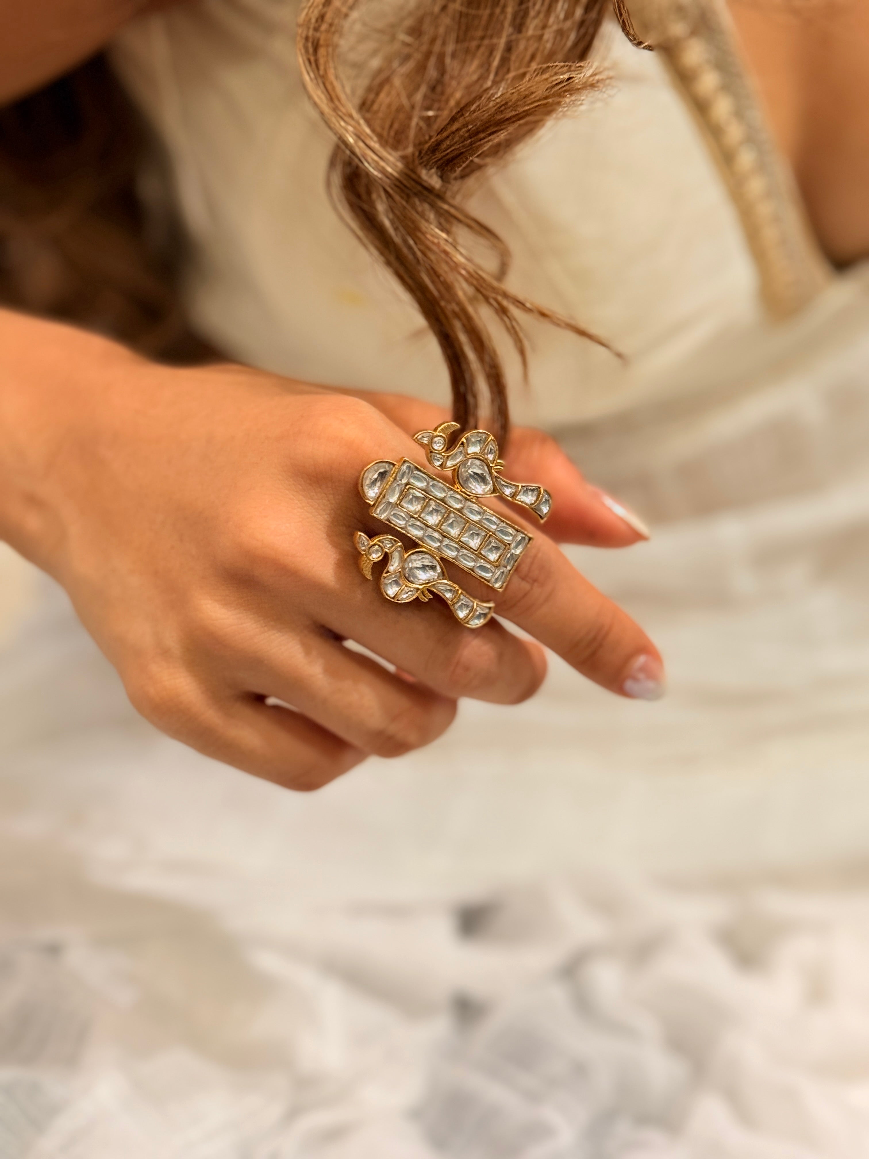 Jadau peacock ring