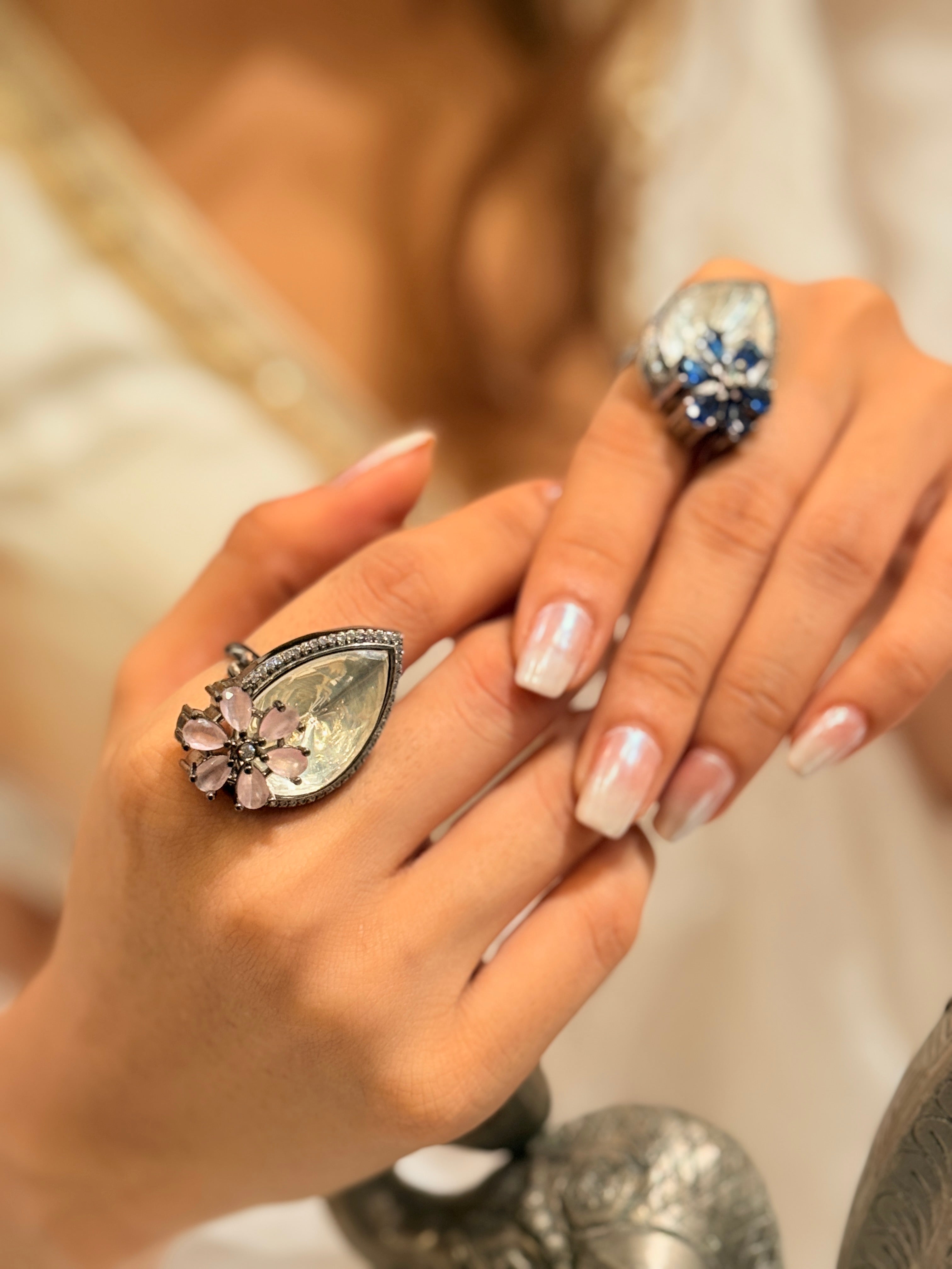 Flower Moissanite Drop Ring