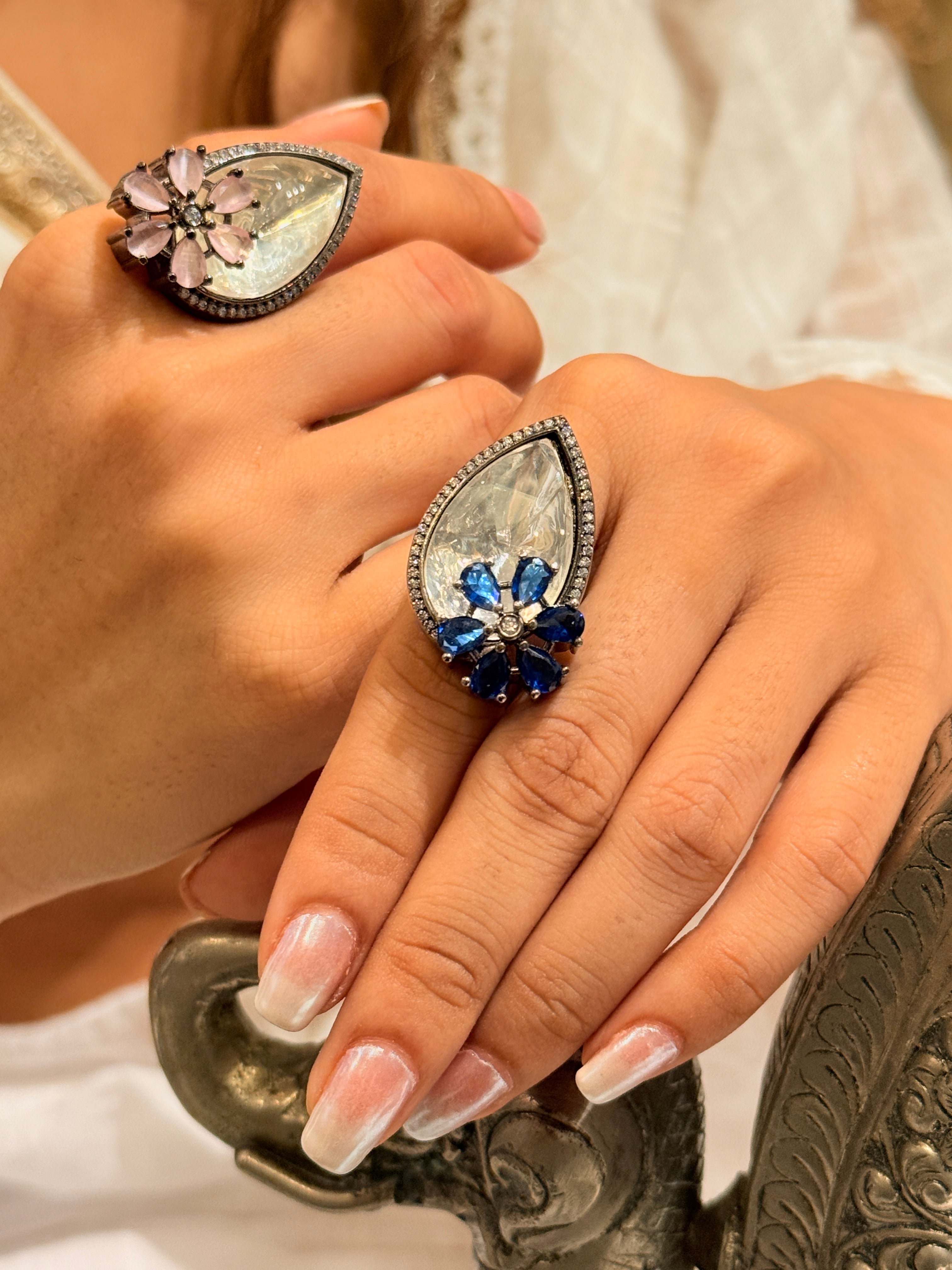 Flower Moissanite Drop Ring