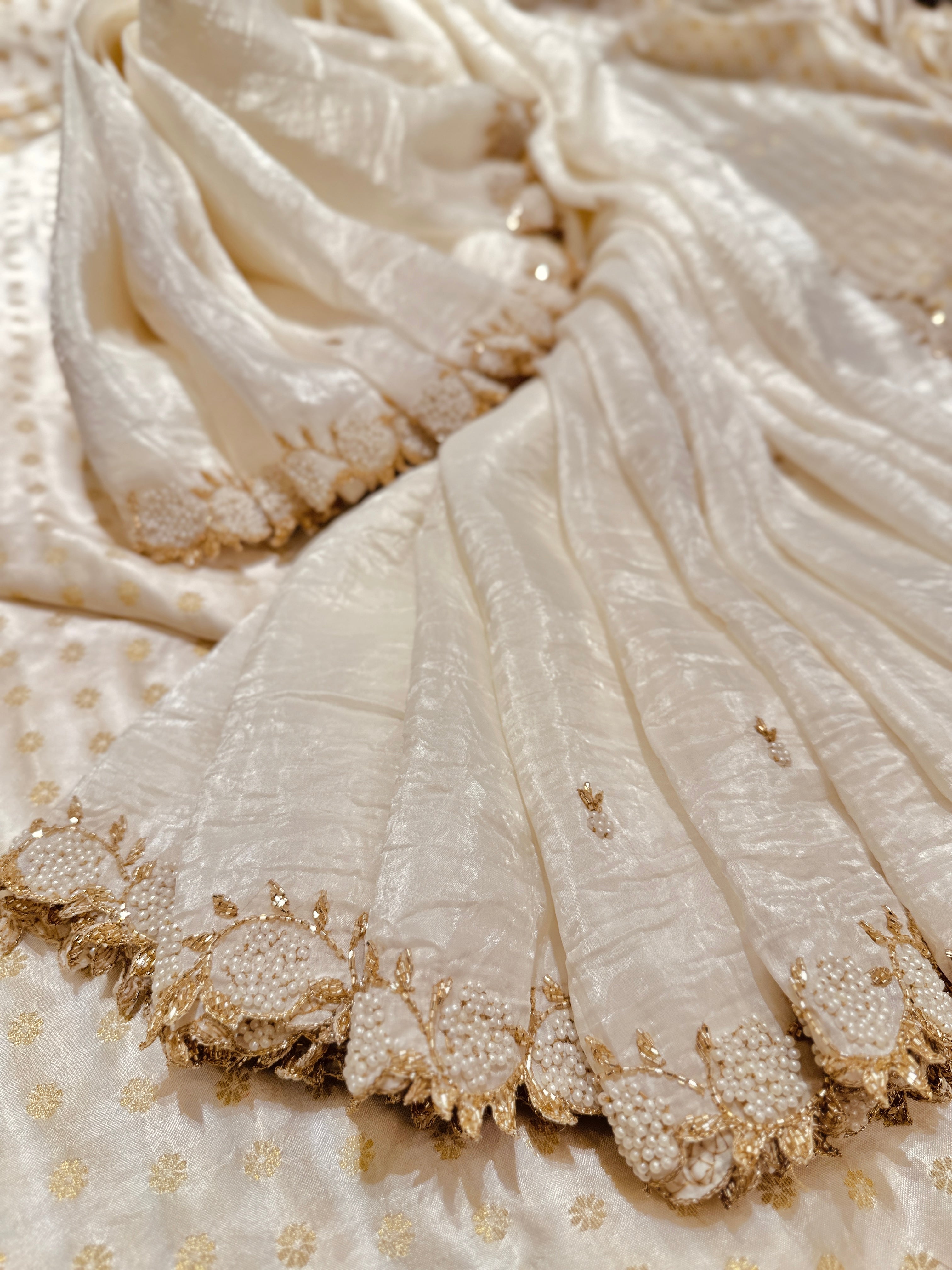 Ivory Mogra saree