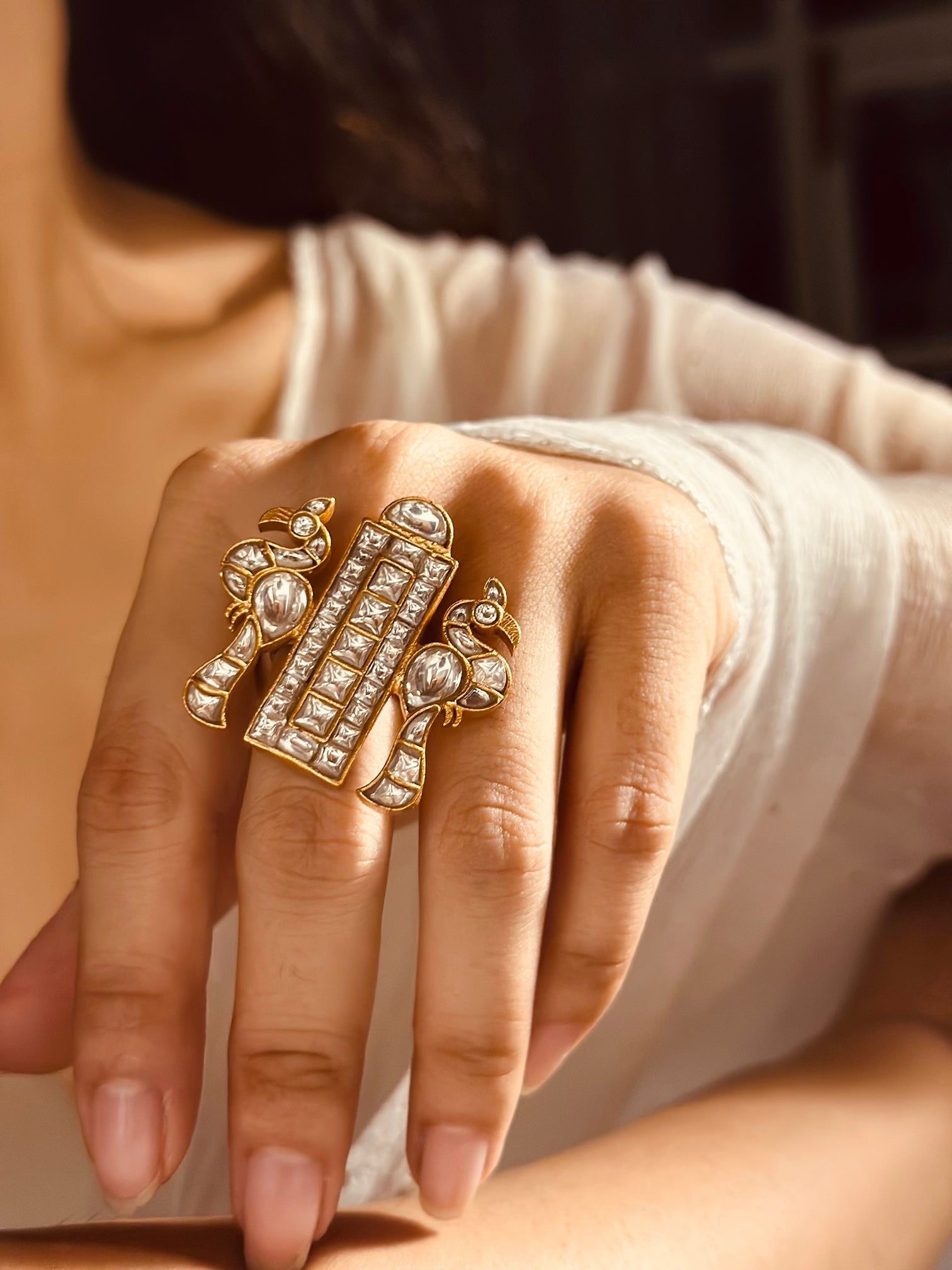 Jadau peacock ring